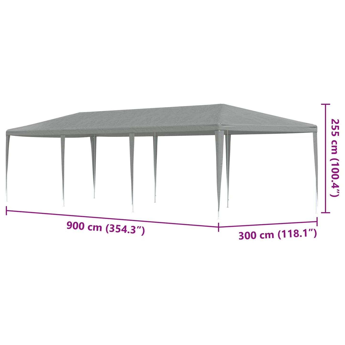vidaXL Σκηνή Πάρτυ Ανοιχτό γκρι 900 x 300 x 255 εκ