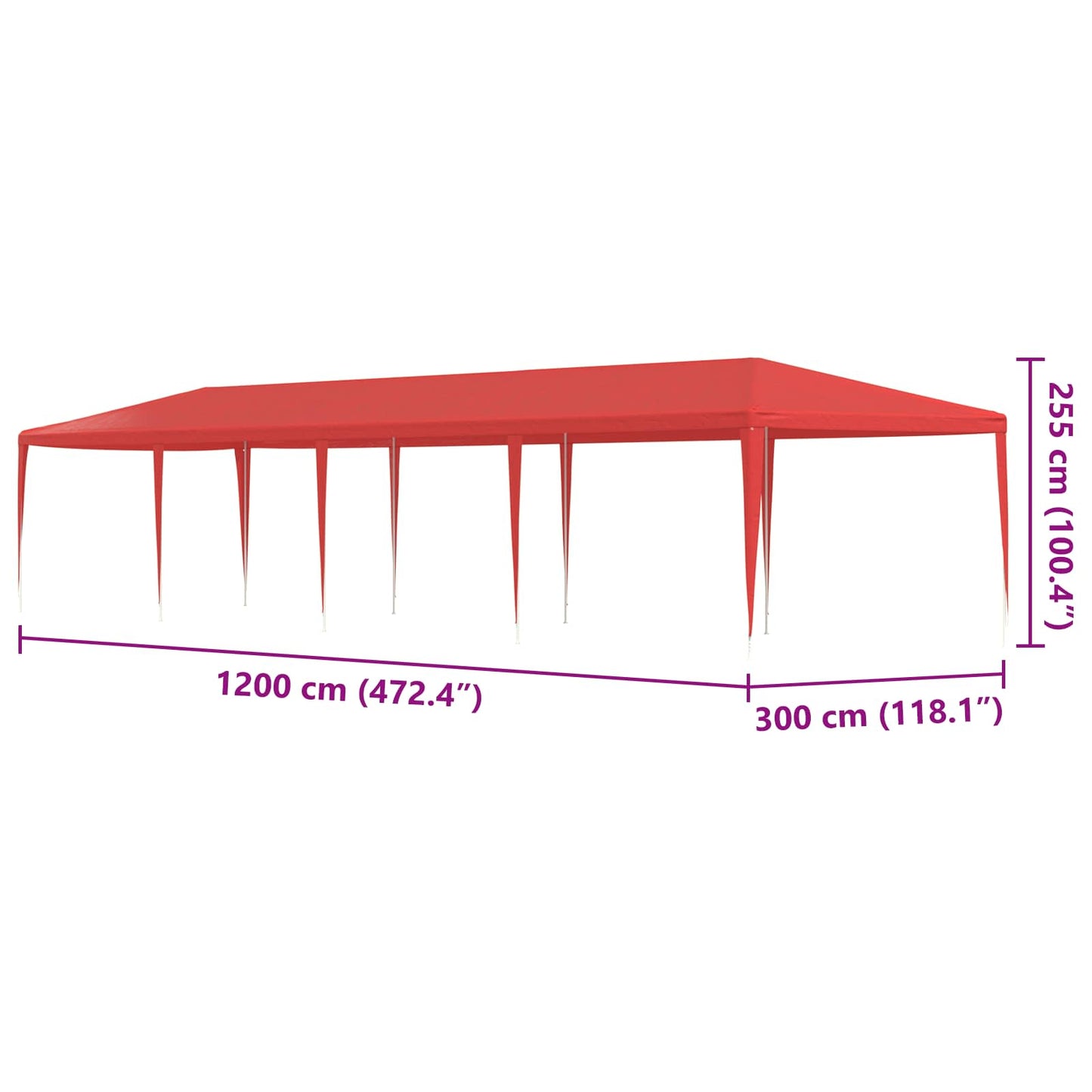 vidaXL Σκηνή Πάρτυ Κόκκινο 1200 x 300 x 255 εκ