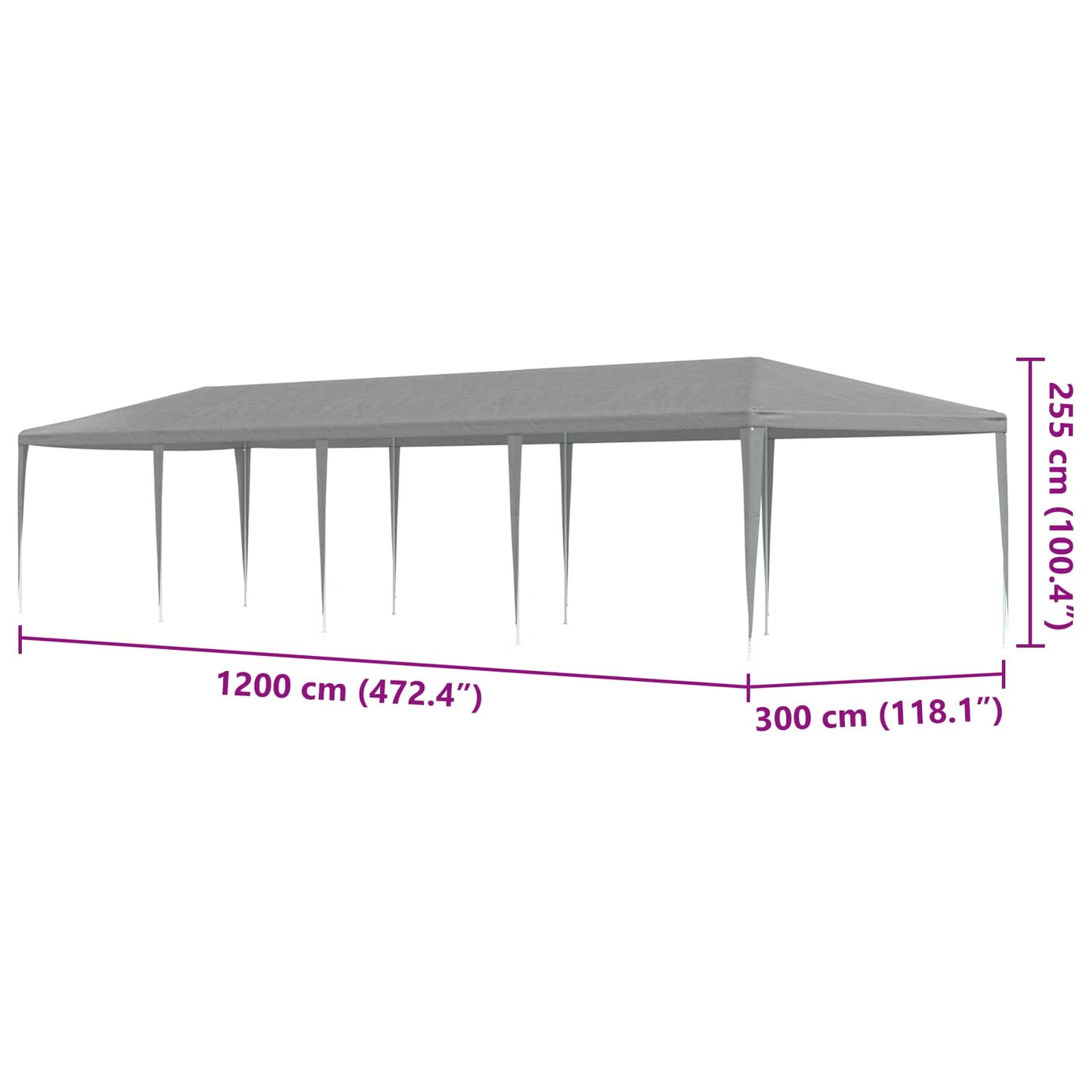 vidaXL Σκηνή Πάρτυ Ανοιχτό γκρι 1200 x 300 x 255 εκ
