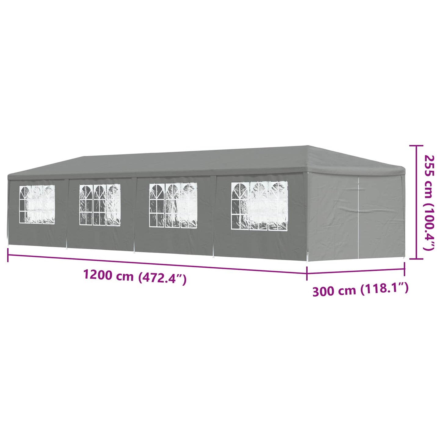 vidaXL Σκηνή Πάρτυ 1200 x 300 x 255 εκ Ανοιχτό γκρι