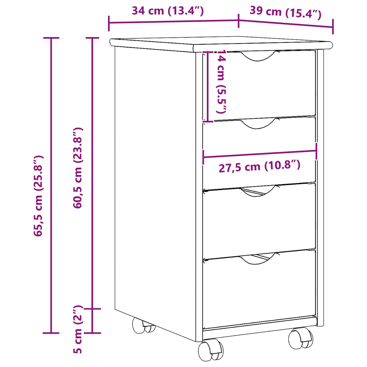 vidaXL Κινητό Ντουλάπι 34 x 39 x 65,5 cm Στερεό ξύλο πεύκου Καφέ