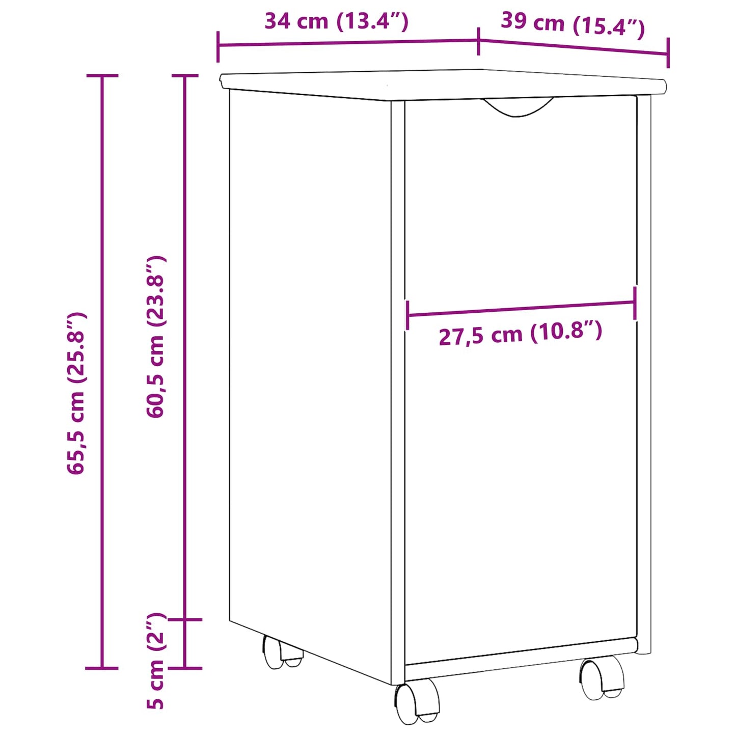 vidaXL Κινητό Ντουλάπι Καφέ 34 x 39 x 65,5 cm Στερεό ξύλο πεύκου