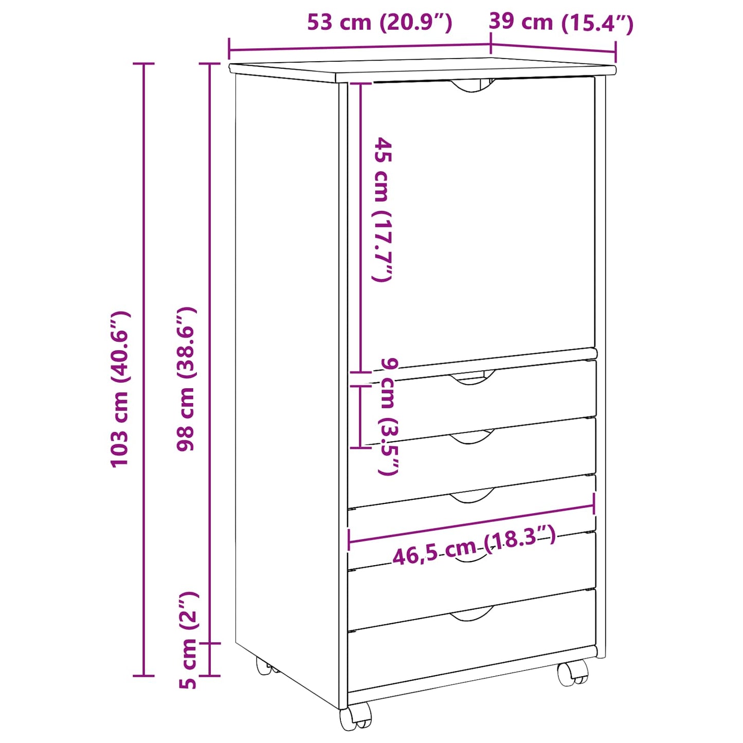 vidaXL Κινητό Ντουλάπι 53 x 39 x 103 cm Στερεό ξύλο πεύκου Καφέ