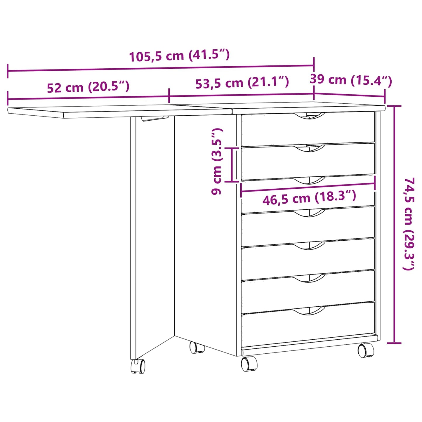 vidaXL Κινητό Ντουλάπι με Γραφείο με τροχούς MOSS Διαφανής Βερνίκι