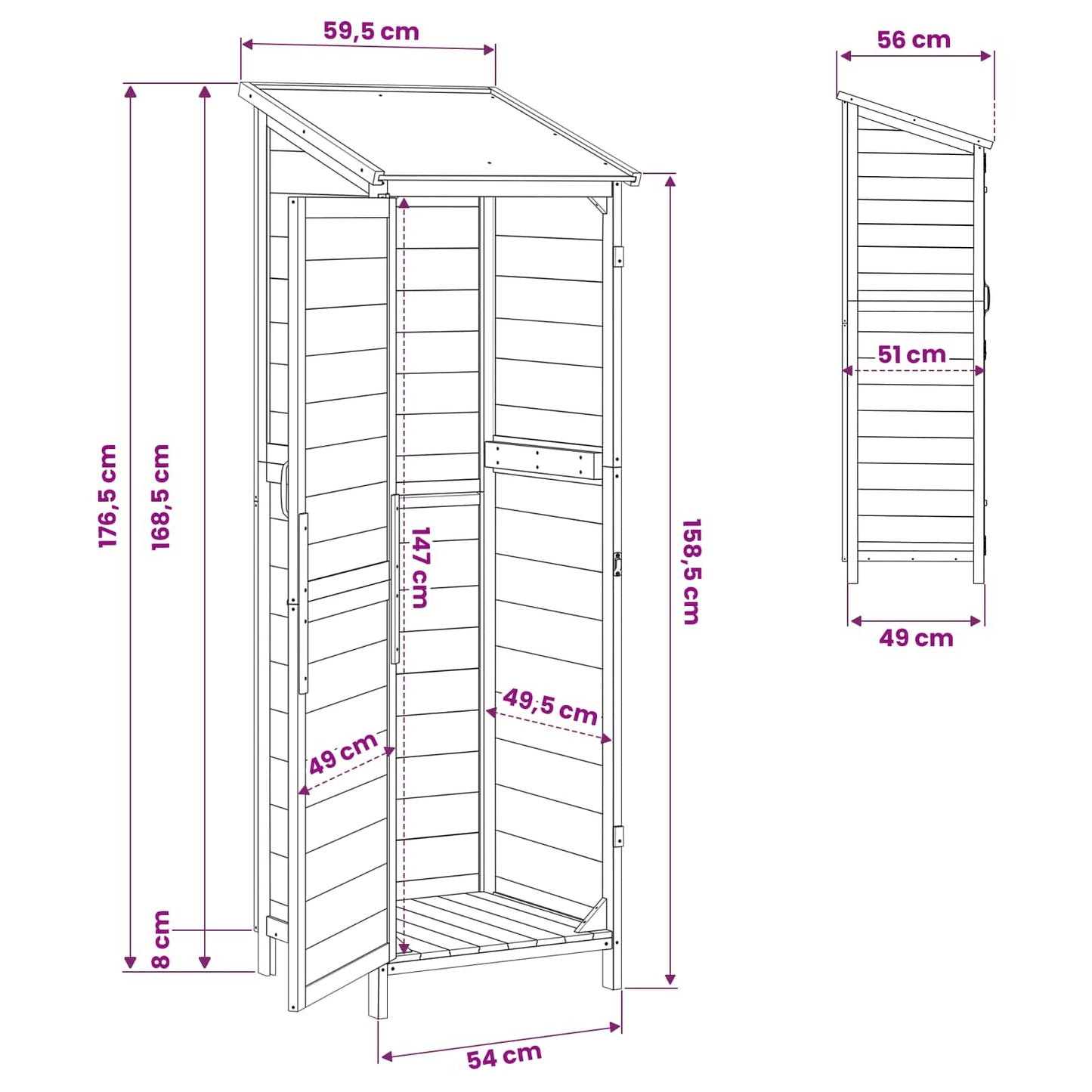 vidaXL Αποθήκη Κήπου Καφέ 59,5 x 56 x 176,5 εκ. Στερεό Ξύλο Πεύκου