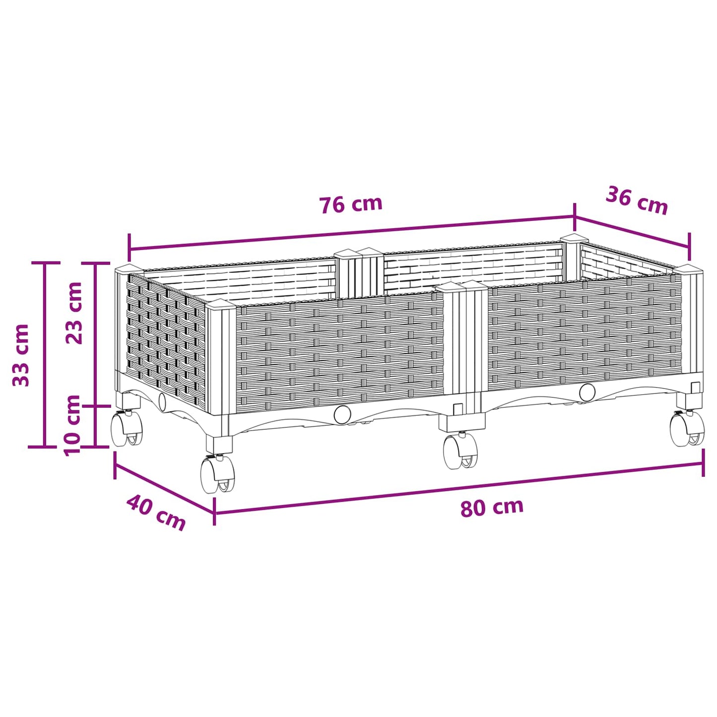 vidaXL Κήπος Γλαστράκι με Ροδάκια Καφέ 80 x 40 x 29 εκ PP