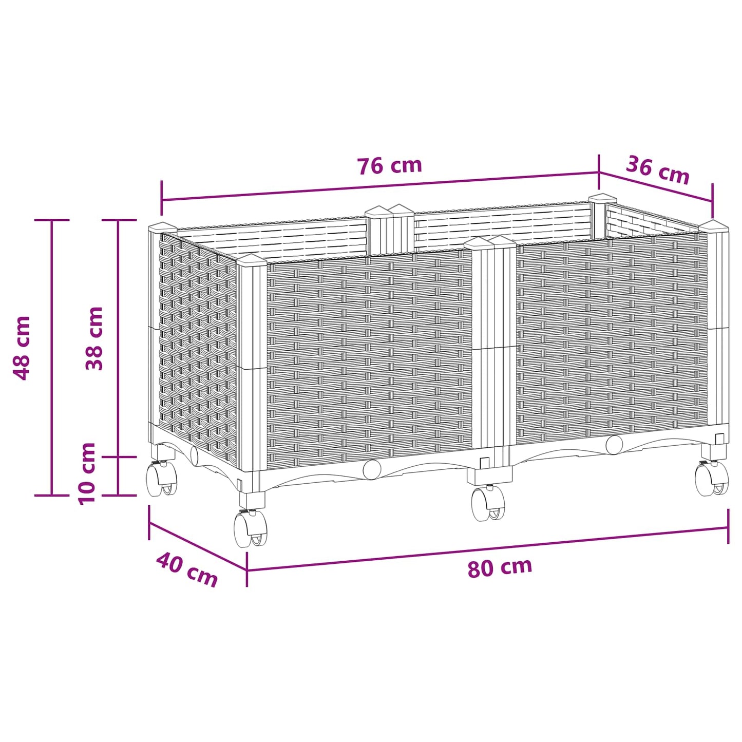 vidaXL Κήπος Γλαστράκι με Ροδάκια Ανοιχτό γκρι 80 x 40 x 48 cm PP