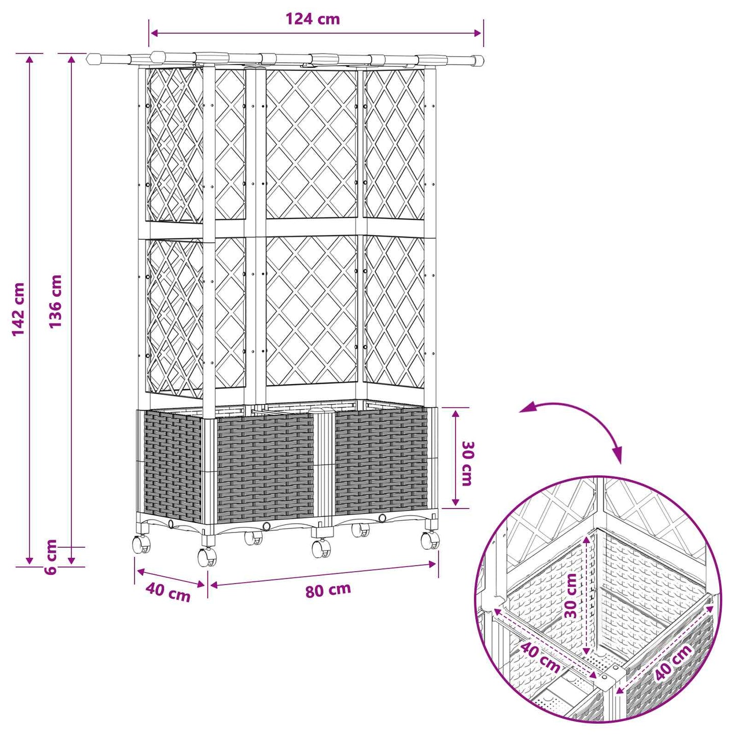 vidaXL Ανυψωμένο Κρεβάτι με Πέργκολα και Οροφή Γκρι 124 x 40 x 142 εκ