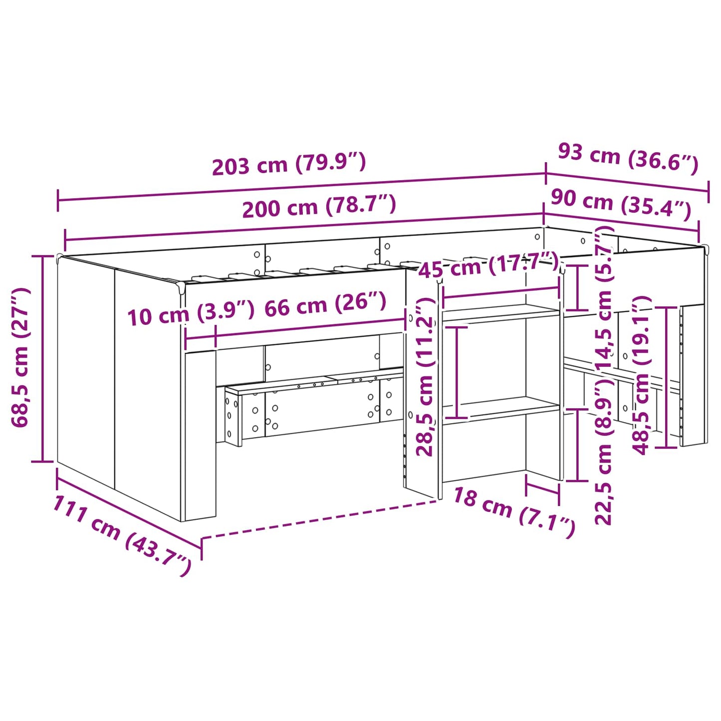 vidaXL Κρεβάτι Υψηλού Στυλ για Παιδιά 2 pcs Γκρι Σκυροδέματος