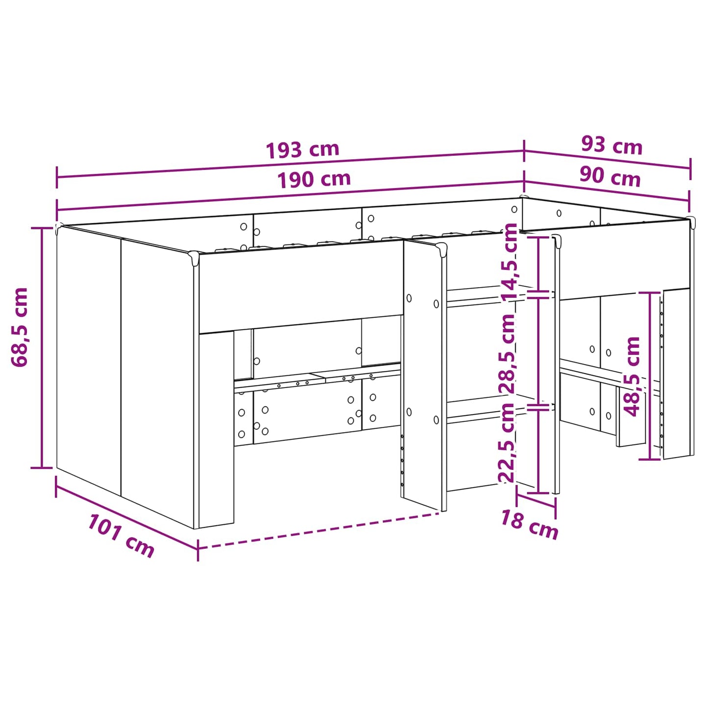vidaXL Κρεβάτι Υψηλού Στυλ για Παιδιά 2 pcs Μαύρη Δρυς 90 x 190 cm