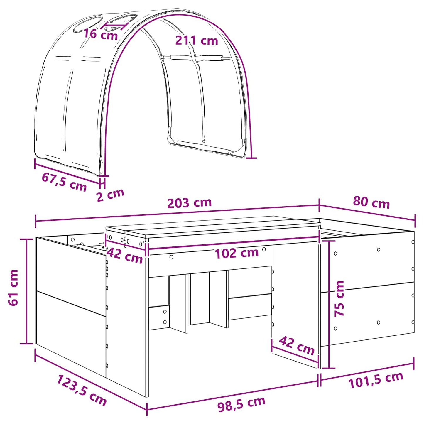 vidaXL Κρεβάτι με Τούνελ 3 pcs Λευκό και Κόκκινο Επεξεργασμένο ξύλο
