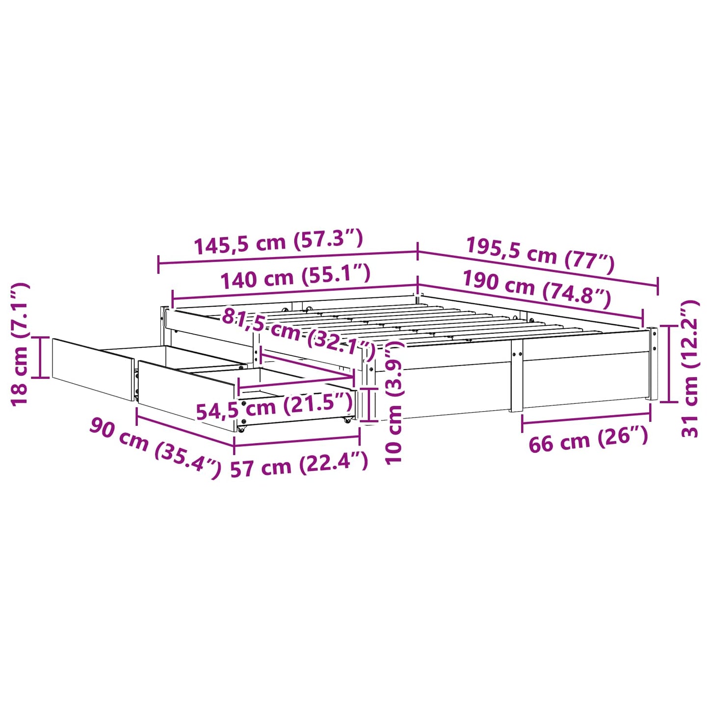 vidaXL Σκελετός Κρεβατιού 2 τμχ. Κερί Παλαίωσης 140 x 190 cm
