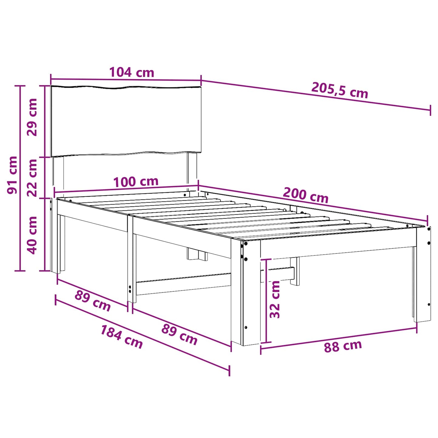 vidaXL Μονό Κρεβάτι με Κεφαλάρι ROSTOCK Λευκό 100 x 200 cm