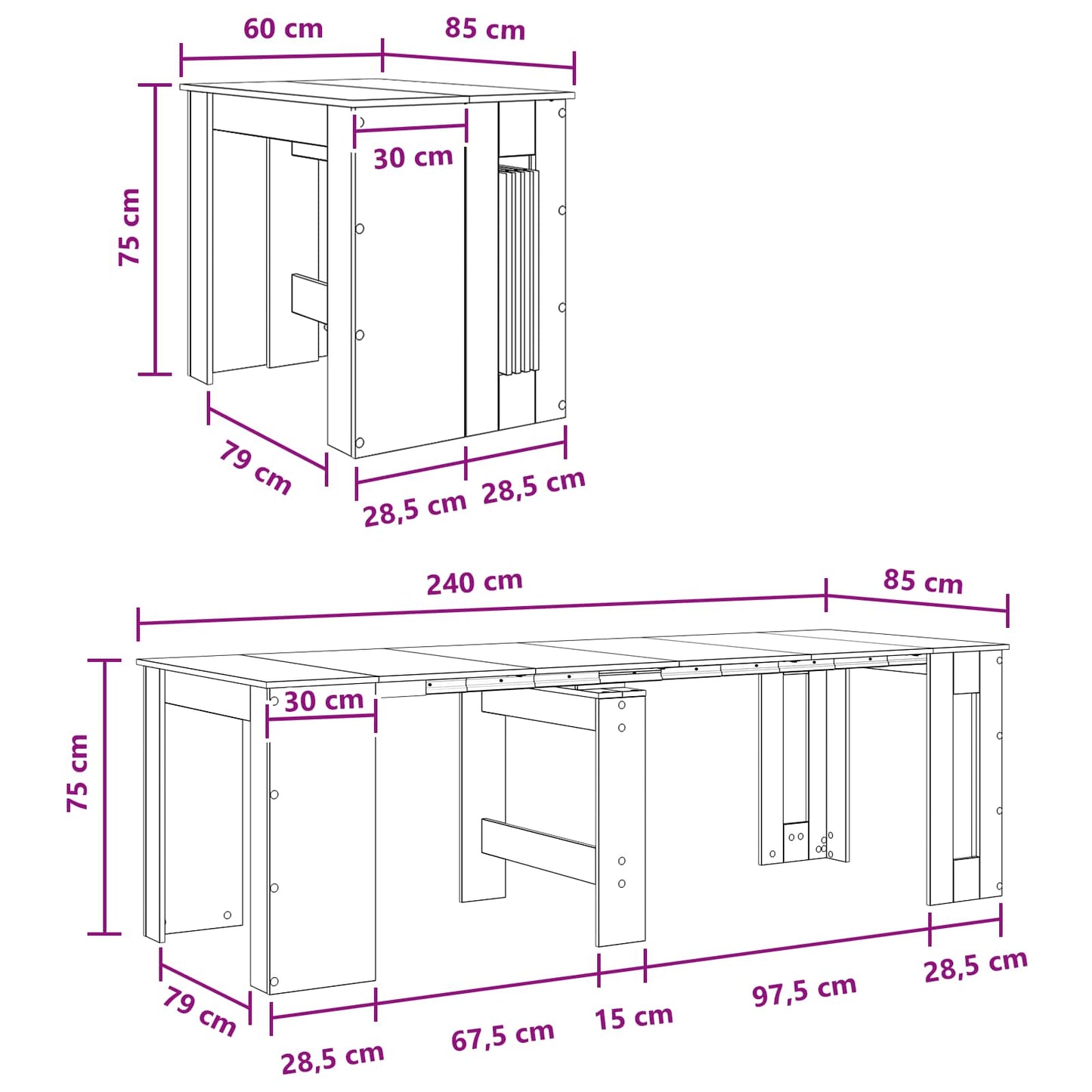 vidaXL Τραπέζι φαγητού 240 x 85 x 75 εκ Επεξεργασμένο Ξύλο Sonoma Δρυς