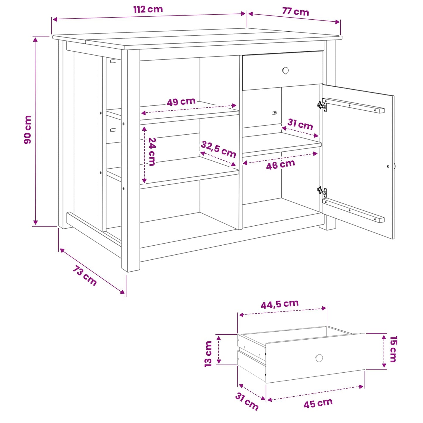 vidaXL Καρότσι Κουζίνας PANAMA 2 pcs Κερί Μέλι 112 x 77 x 90 εκ
