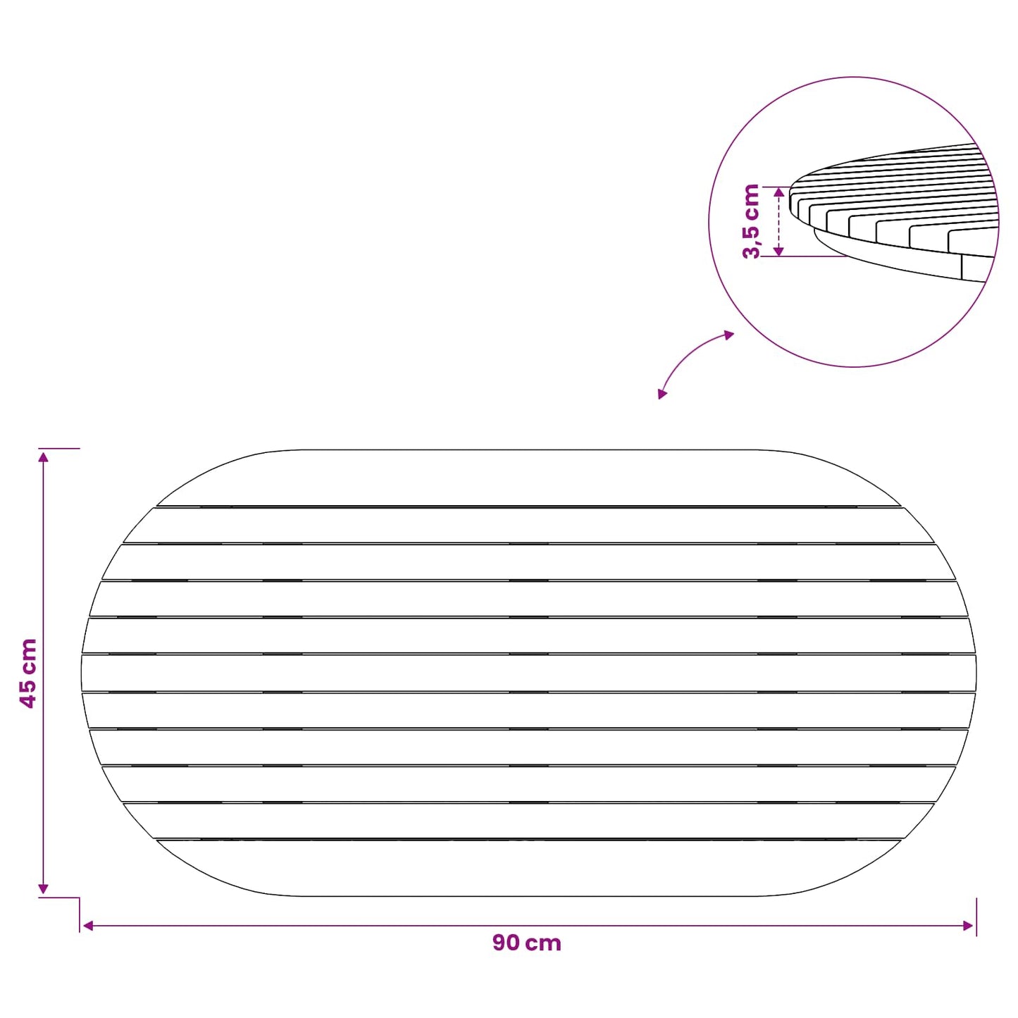 vidaXL Καπάκι τραπεζιού 90 x 45 x 3,5 εκ. Ωοειδής Στερεό Ξύλο Τίκ