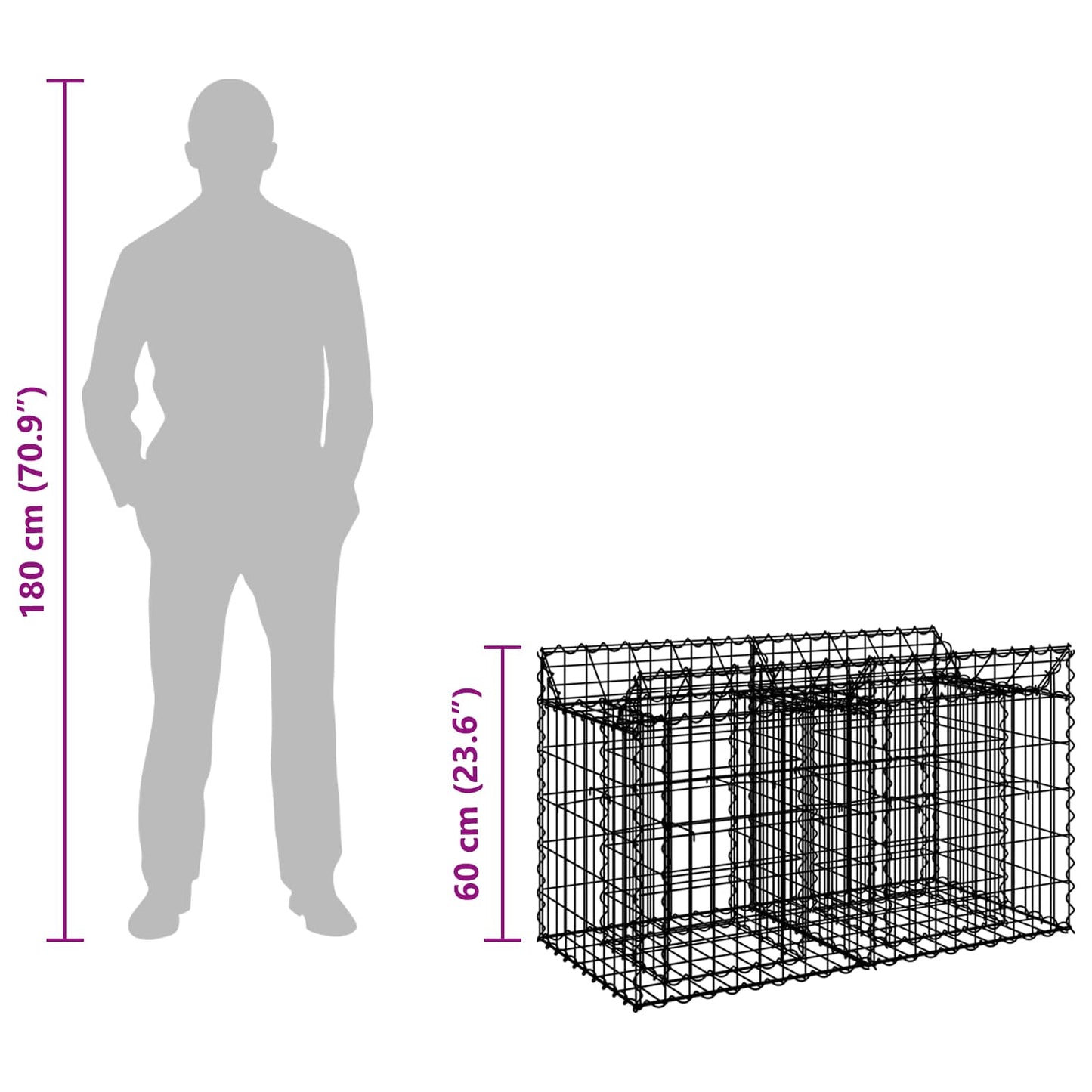 vidaXL Ανασηκωμένο κρεβάτι gabion Ασημί 100 x 50 x 60 εκ