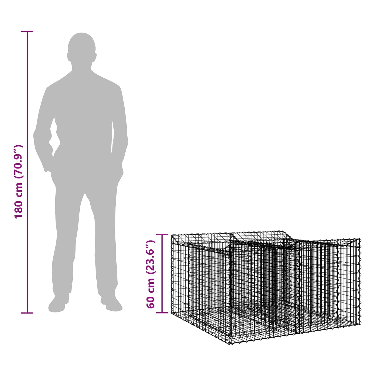 vidaXL Ανασηκωμένο κρεβάτι gabion Ασημί 100 x 100 x 60 εκ.