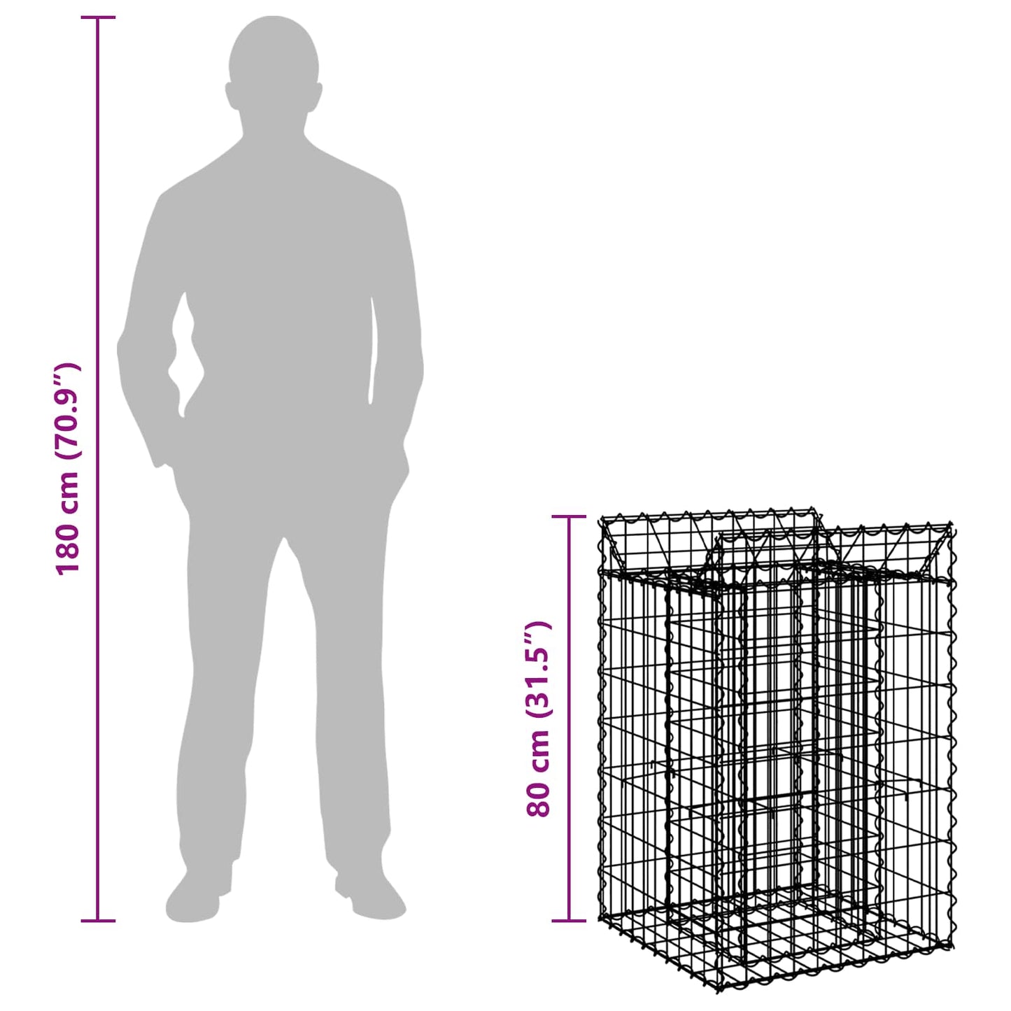 vidaXL Ανασηκωμένο κρεβάτι gabion Ασημί 50 x 50 x 80 cm