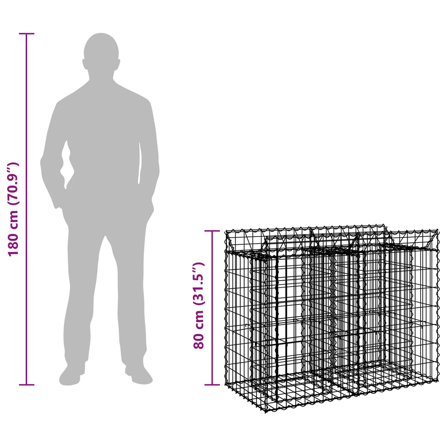 vidaXL Ανασηκωμένο κρεβάτι gabion Ασημί 100 x 50 x 80 εκ