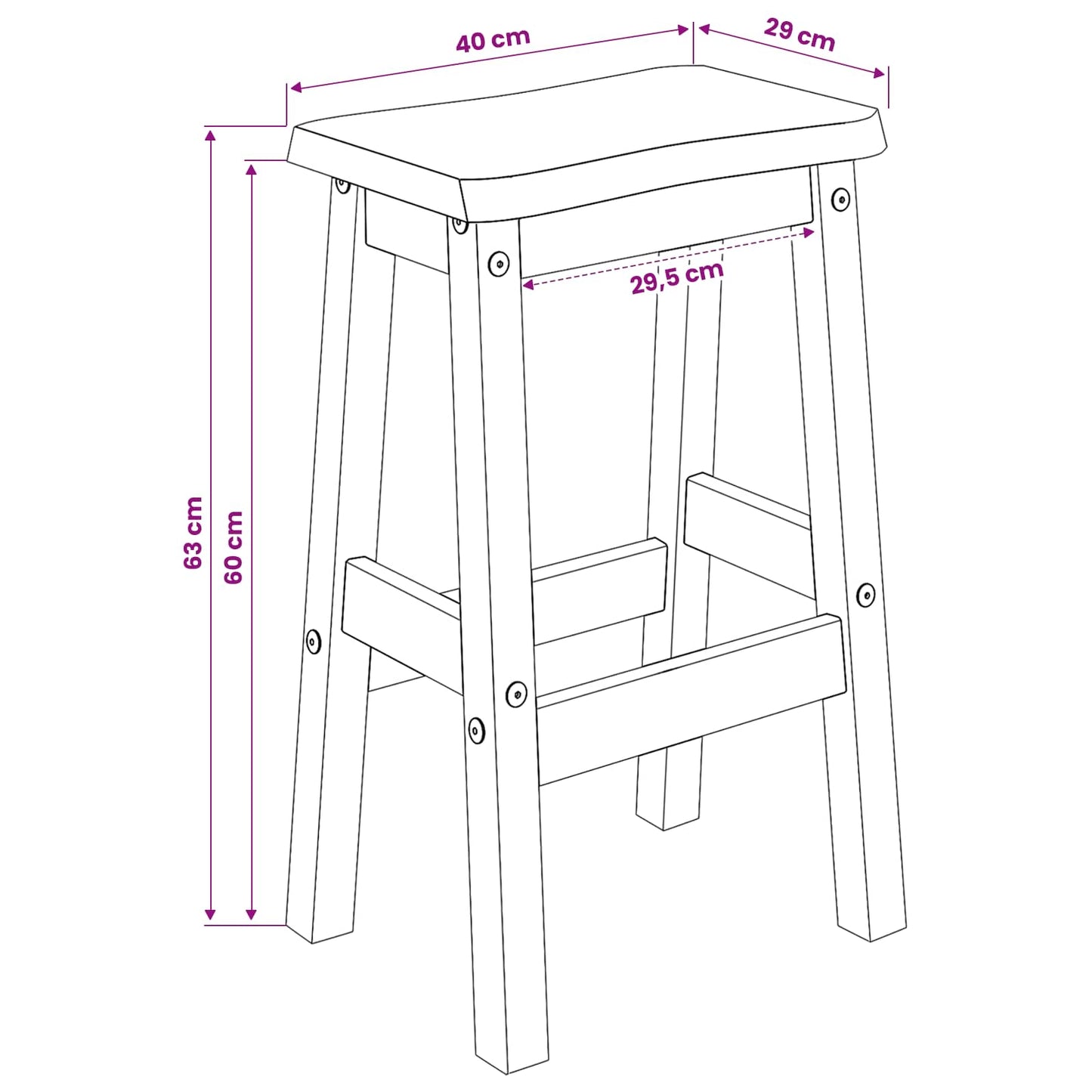 VidaXL Υψηλό Μπαρ Σκαμπό EKAI 2 pcs Μαύρο 40 x 29 x 63 εκ.