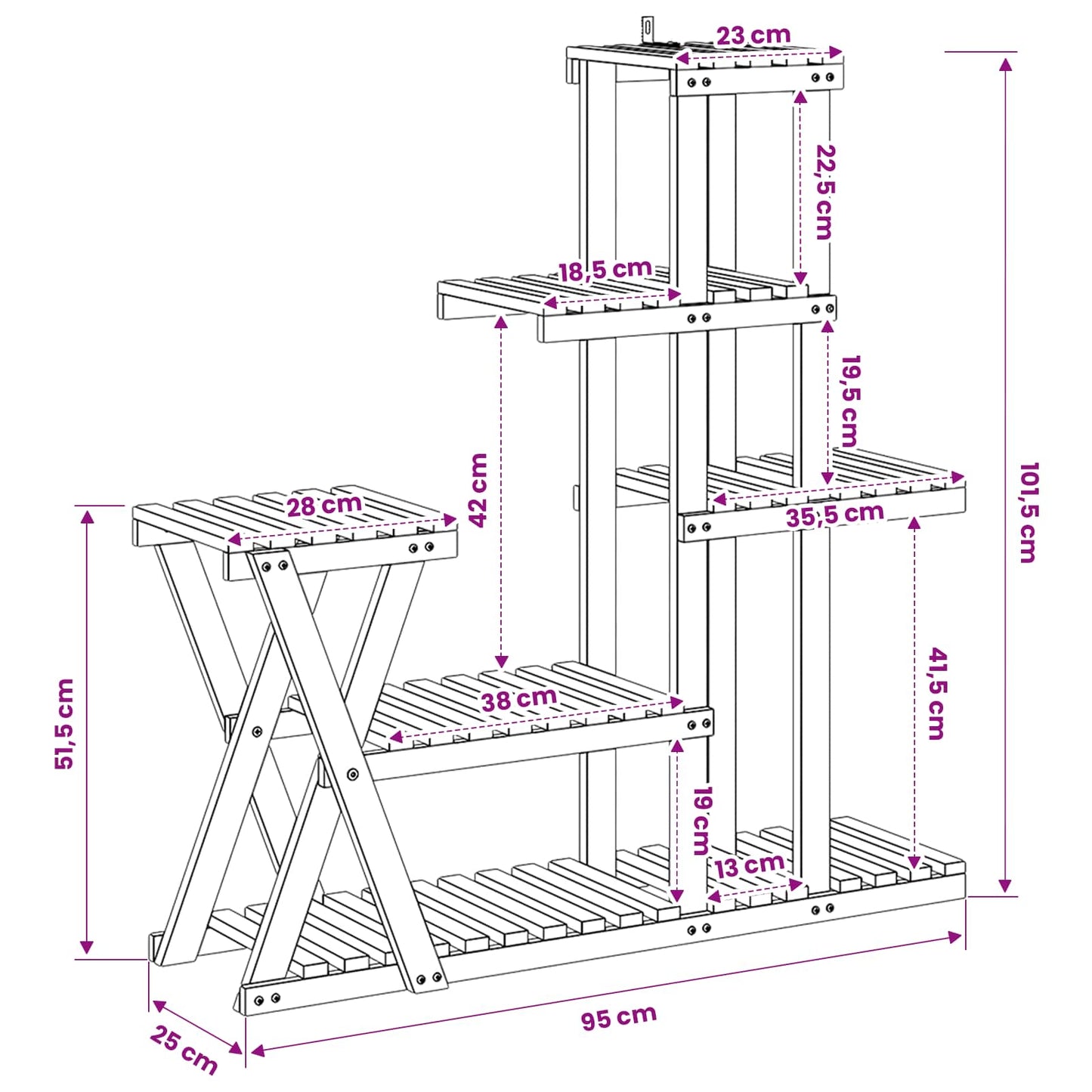 vidaXL Βάση φυτών Φυσικό 95 x 25 x 101,5 εκ. Στερεό Ξύλο Ακακίας