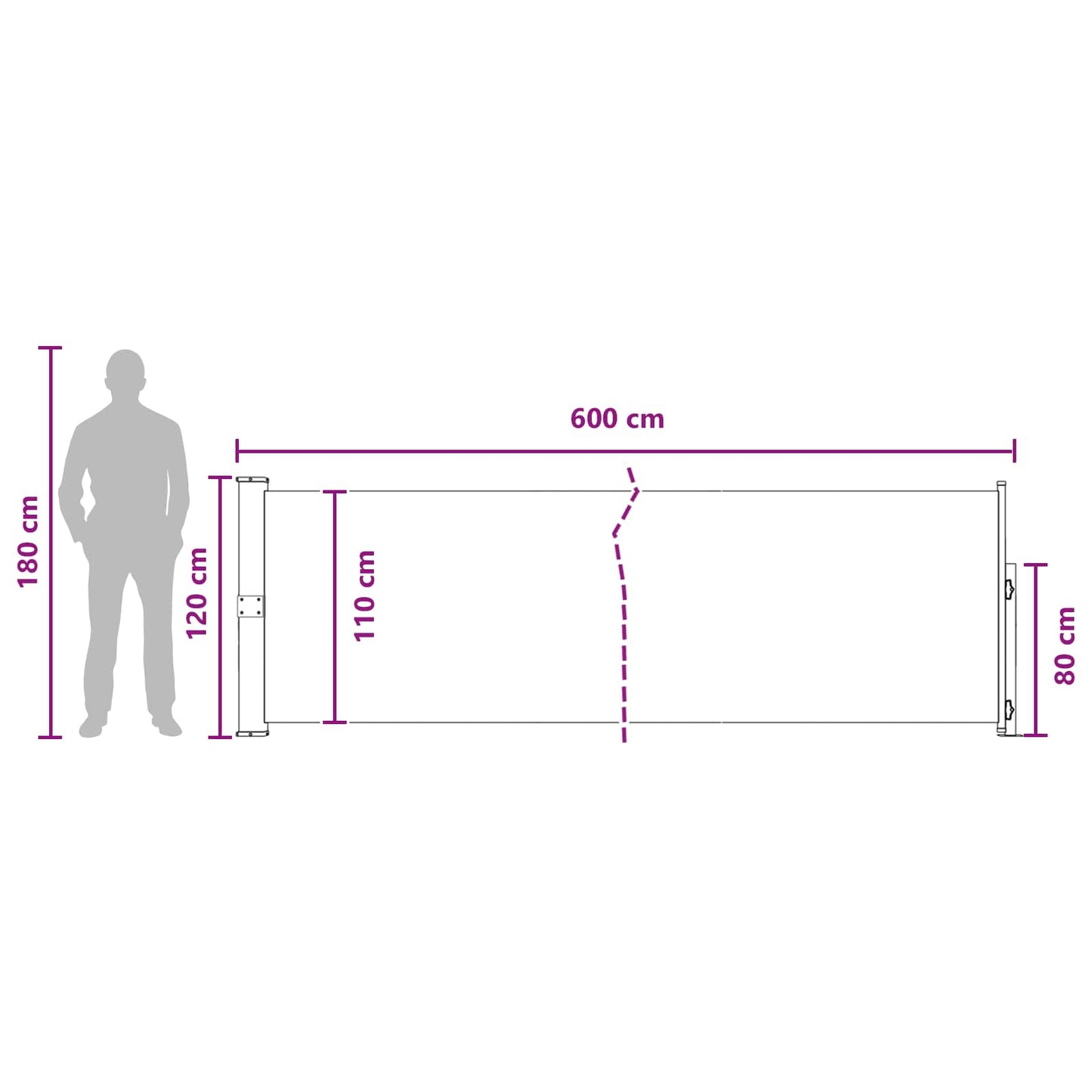 vidaXL Ανακλινόμενος Πλευρικός Απλώστρα 117 x 600 cm Πολυεστέρας