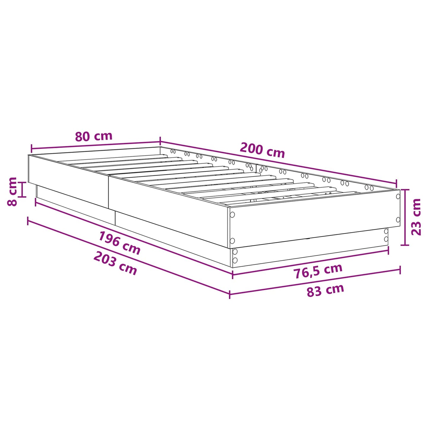 vidaXL Κρεβάτι με φωτισμό LED Παλαιωμένο ξύλο 80 x 200 cm