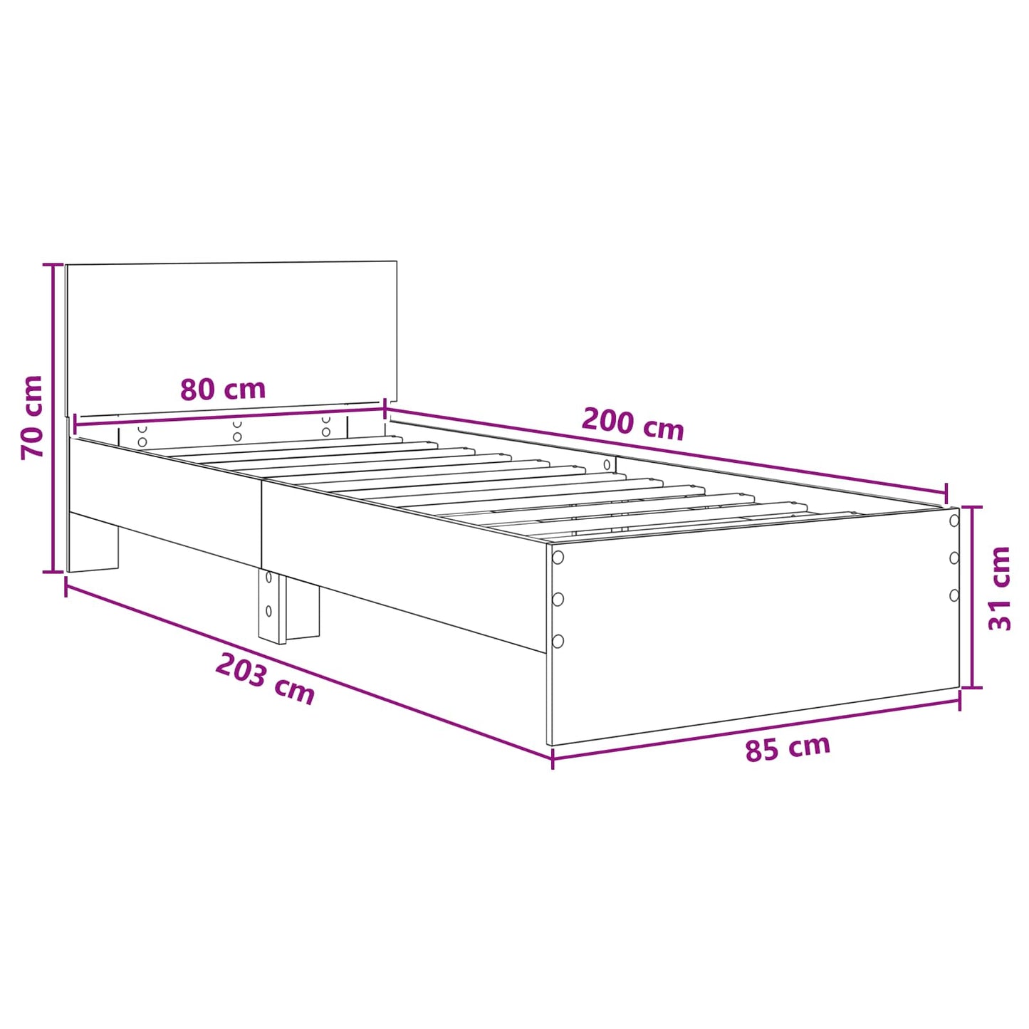 vidaXL Κρεβάτι με Κεφαλάρι Sonoma Δρυς 80 x 200 cm