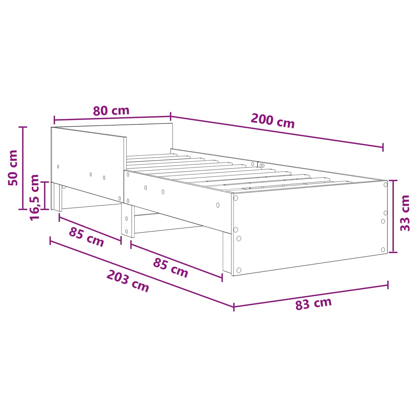 vidaXL Κρεβάτι με Κεφαλάρι Γκρι Σκυροδέματος 80 x 200 cm