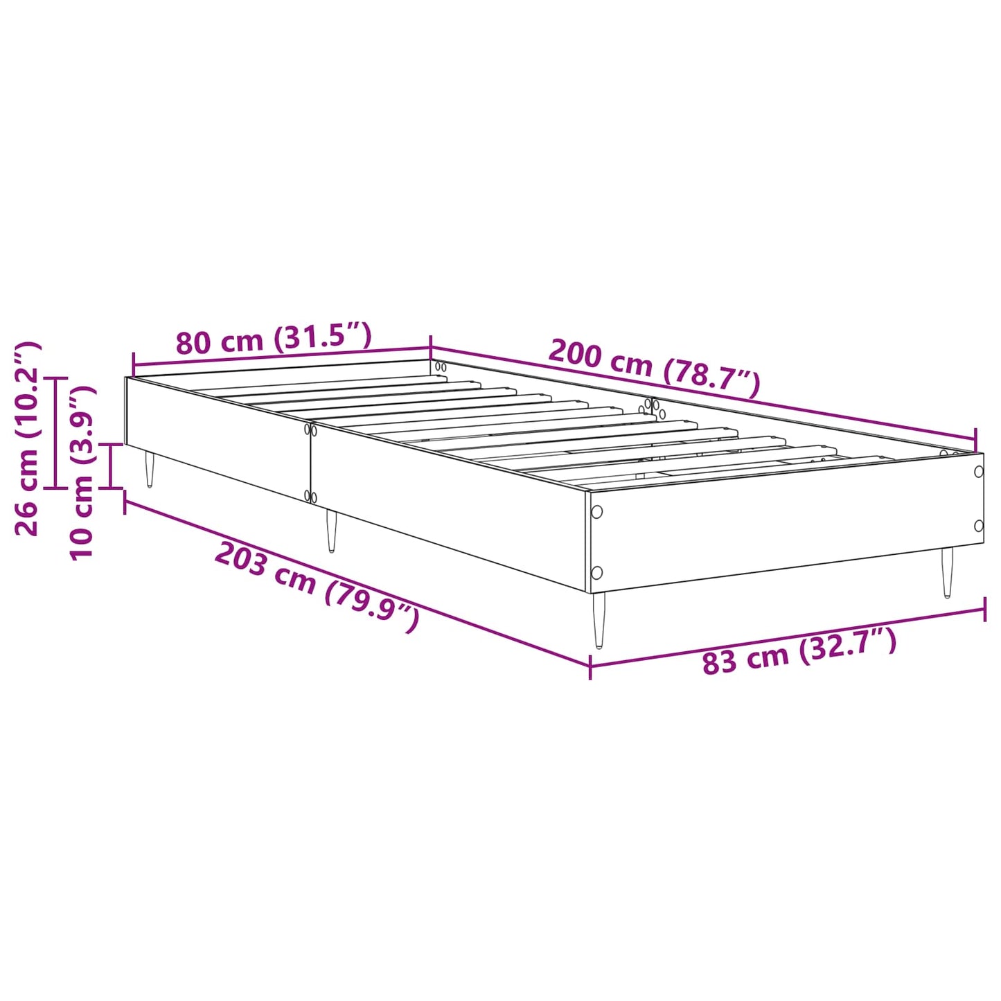 vidaXL Σκελετός Κρεβατιού Sonoma Δρυς 80 x 200 cm Επεξεργασμένο Ξύλο
