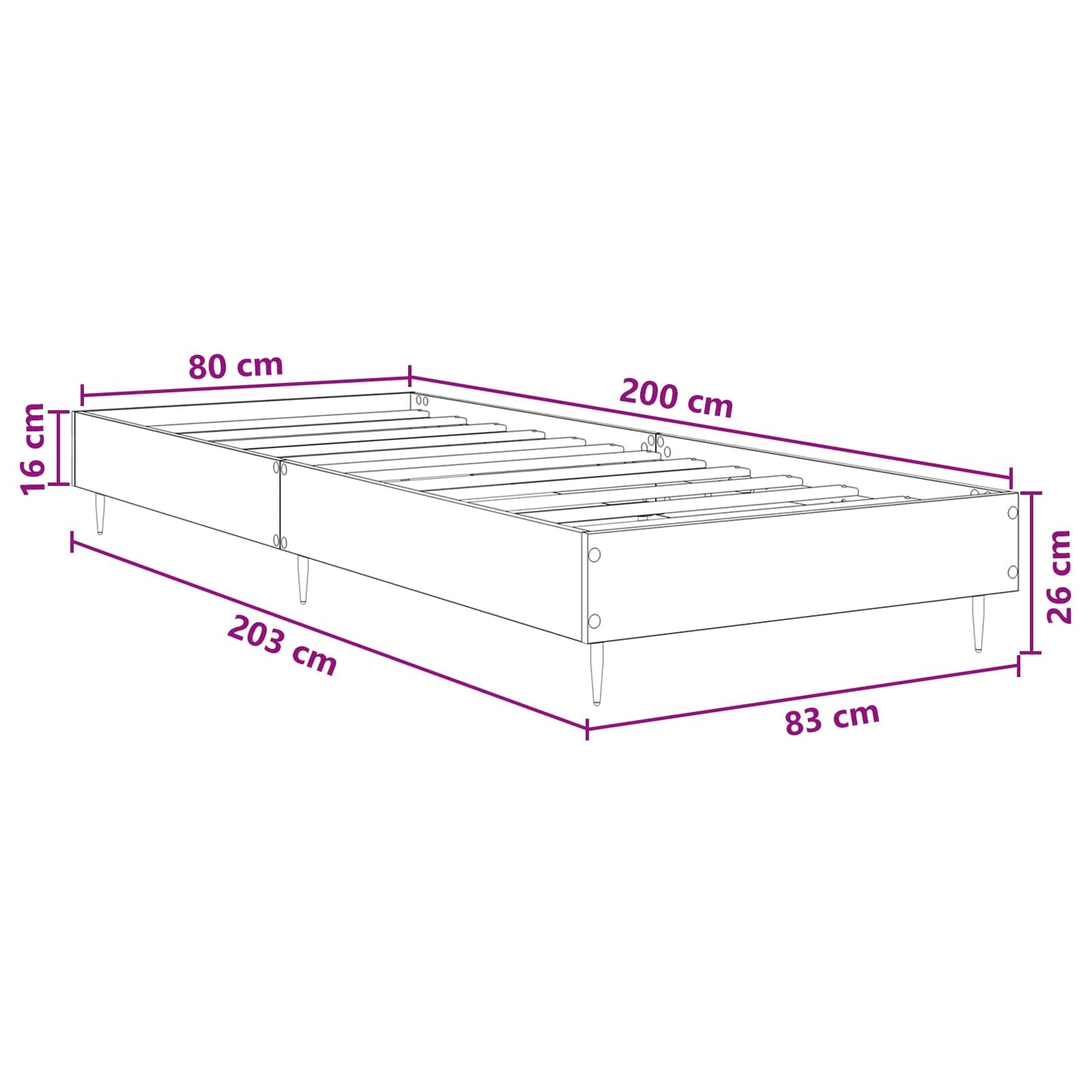 vidaXL Σκελετός Κρεβατιού Παλαιωμένο ξύλο 80 x 200 cm