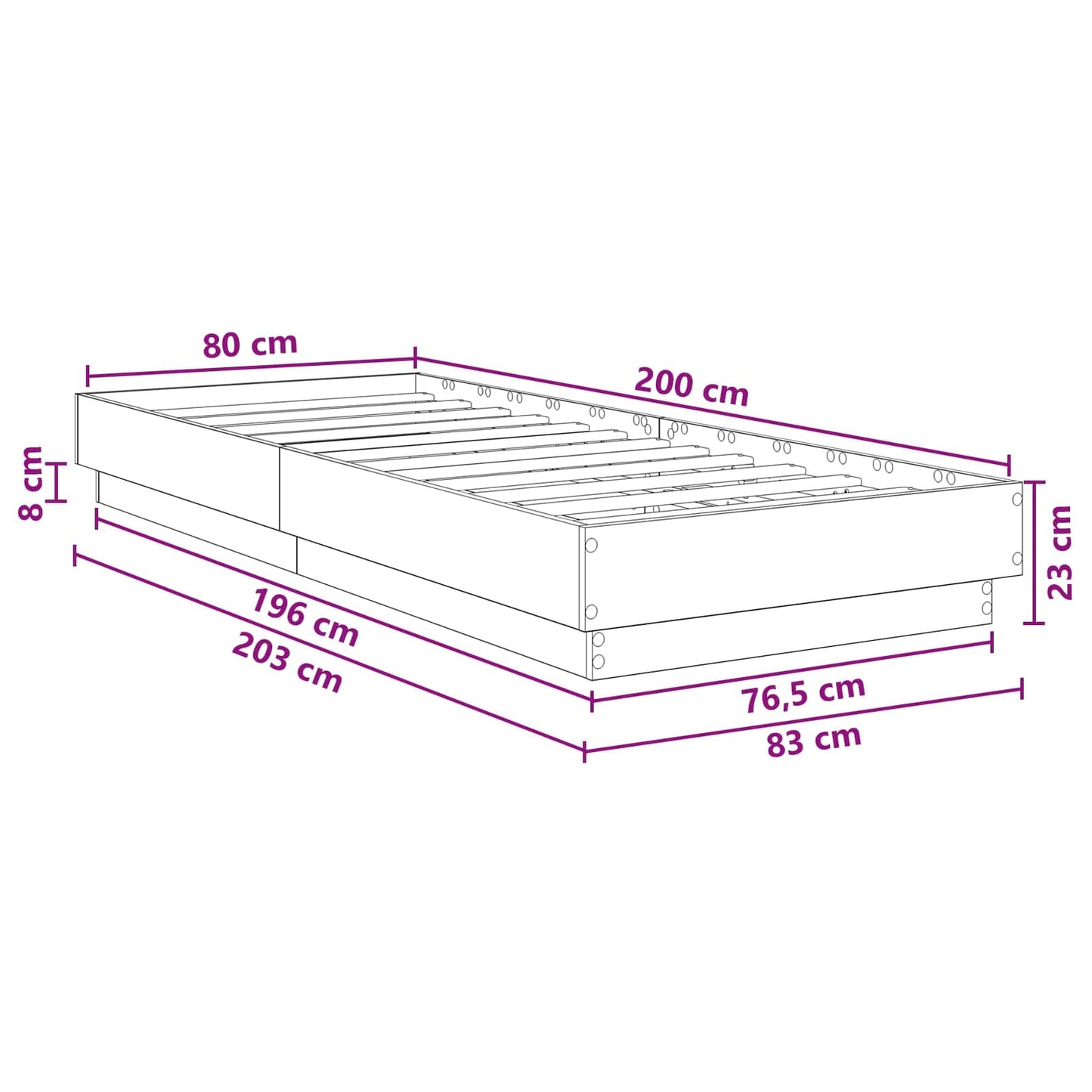 vidaXL Κρεβάτι δαπέδου Γκρι Sonoma 80 x 200 cm Επεξεργασμένο Ξύλο