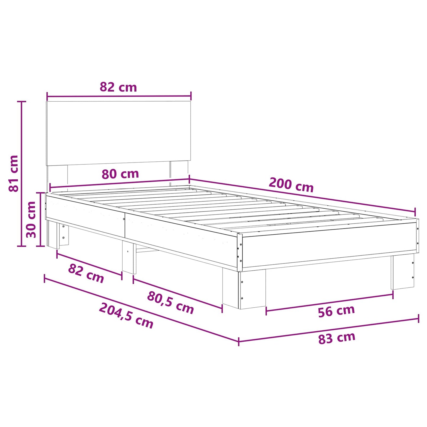 vidaXL Κρεβάτι με Κεφαλάρι Γκρι Sonoma 80 x 200 cm Επεξεργασμένο Ξύλο