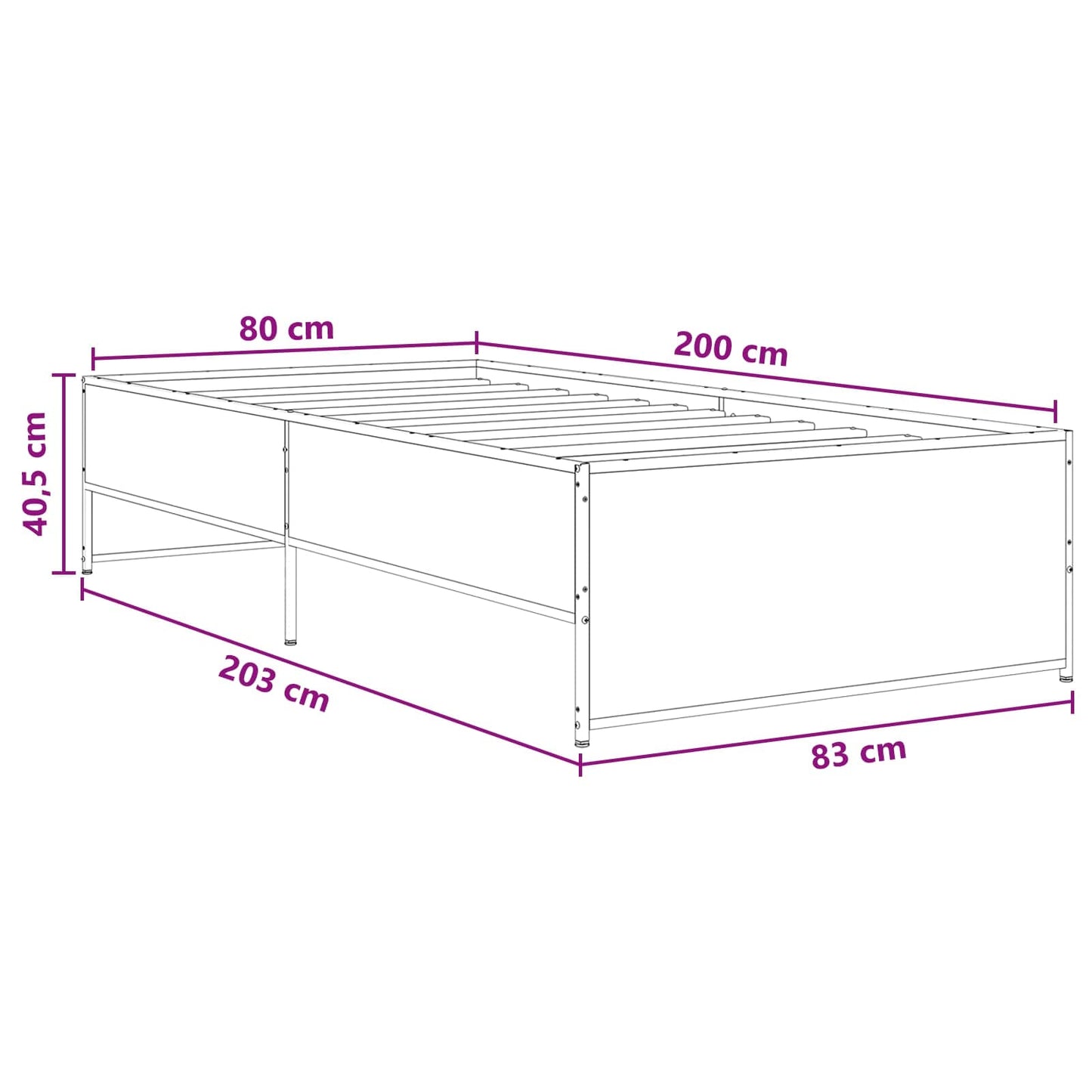 vidaXL Σκελετός Κρεβατιού Παλαιωμένο ξύλο 80 x 200 cm