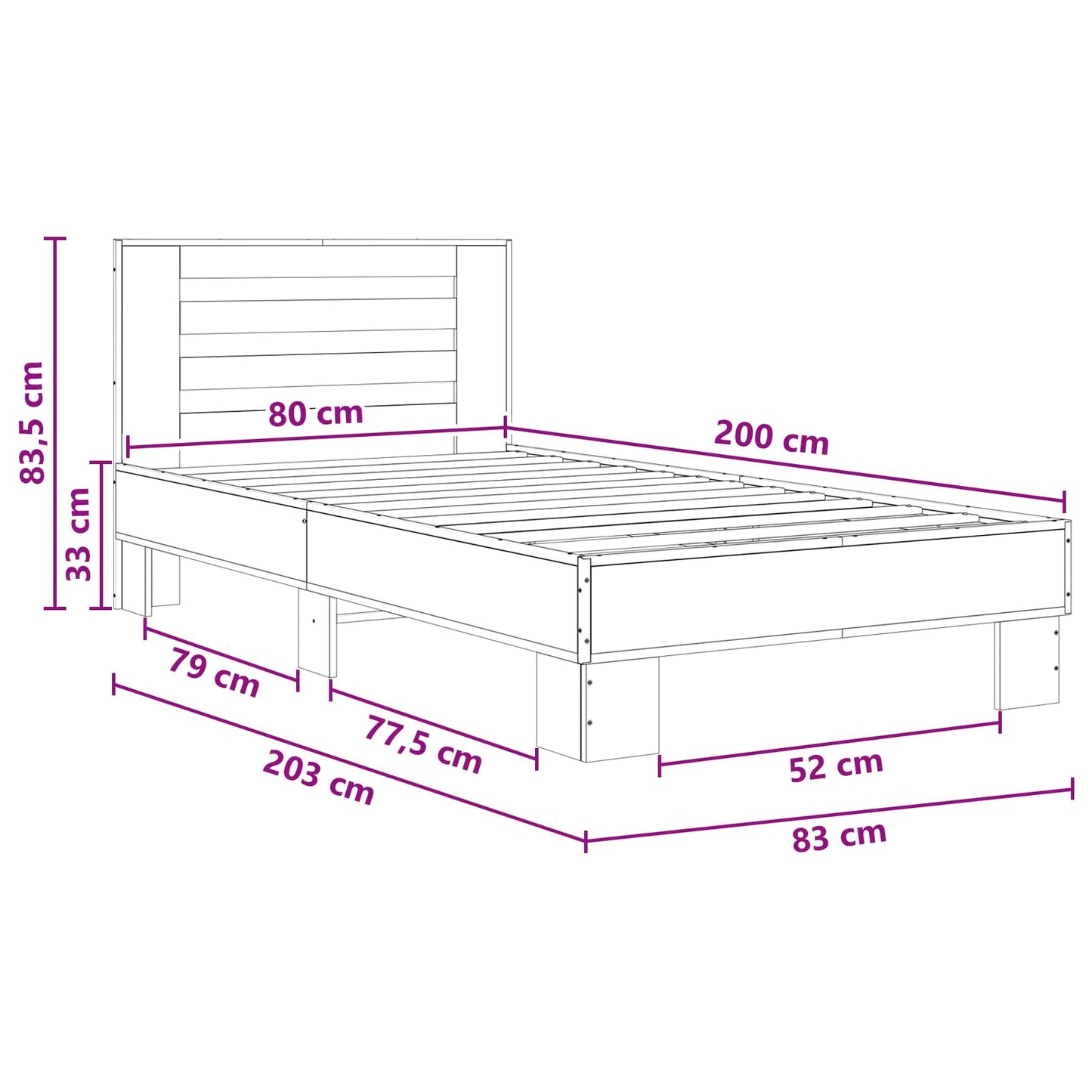 vidaXL Κρεβάτι με Κεφαλάρι Sonoma Δρυς 80 x 200 cm Επεξεργασμένο Ξύλο