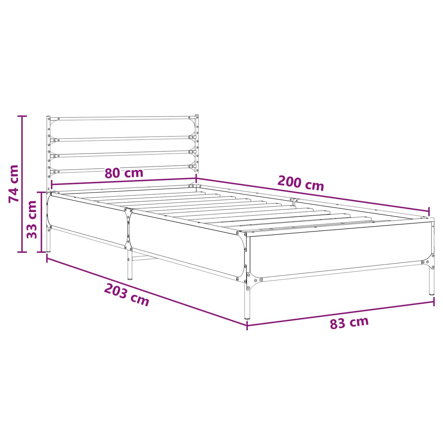 vidaXL Σκελετός Κρεβατιού Μαύρη Δρυς 80 x 200 cm Επεξεργασμένο Ξύλο