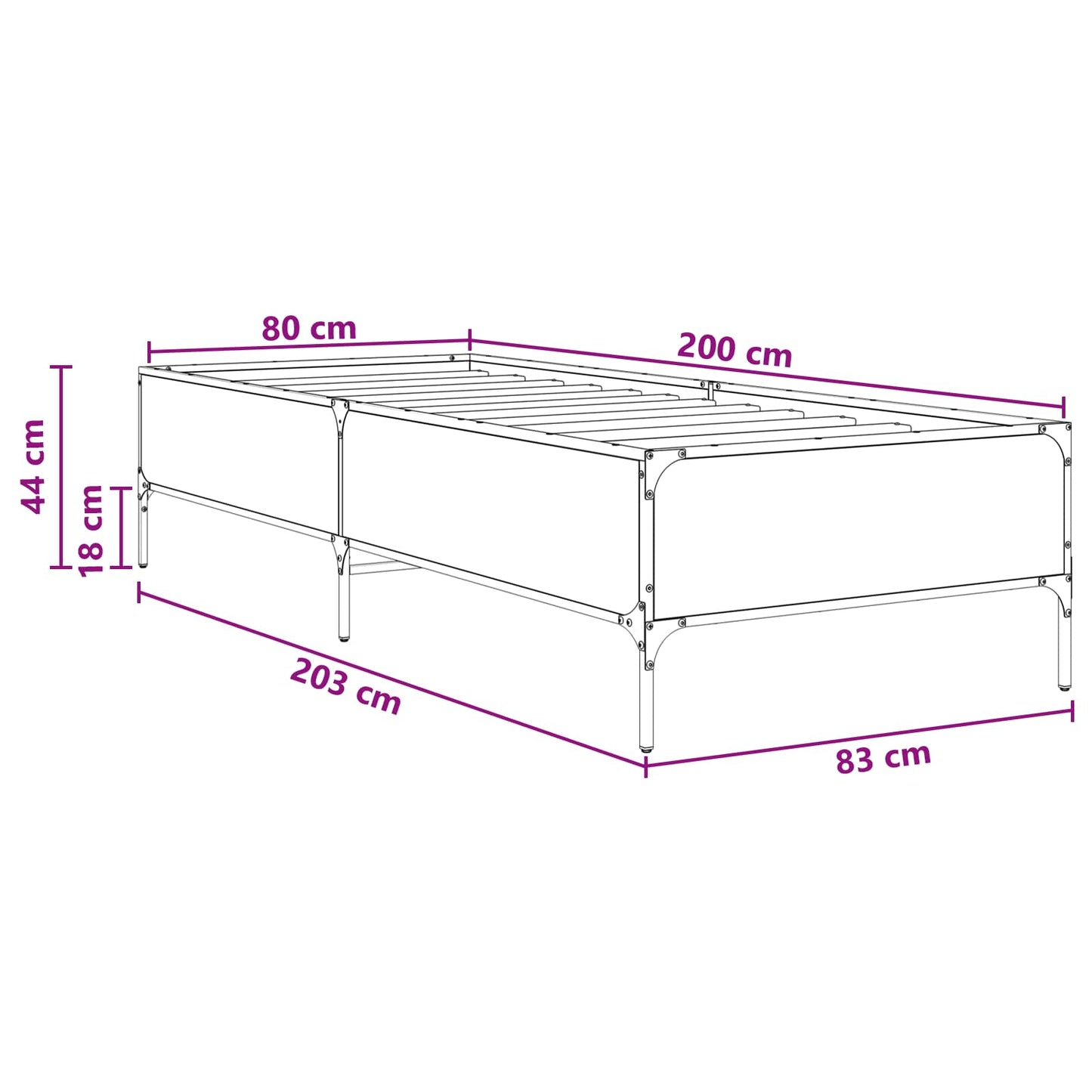 vidaXL Σκελετός Κρεβατιού Μαύρη Δρυς 80 x 200 cm Επεξεργασμένο Ξύλο