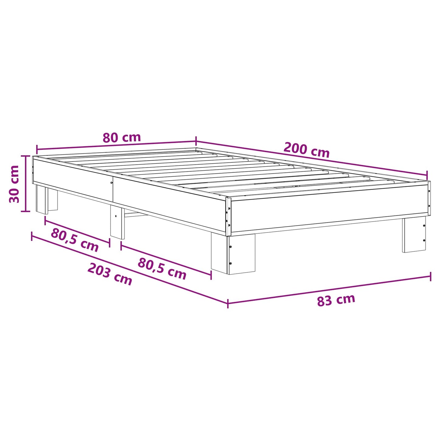 vidaXL Σκελετός Κρεβατιού Artisan Δρυς 80 x 200 cm Επεξεργασμένο Ξύλο