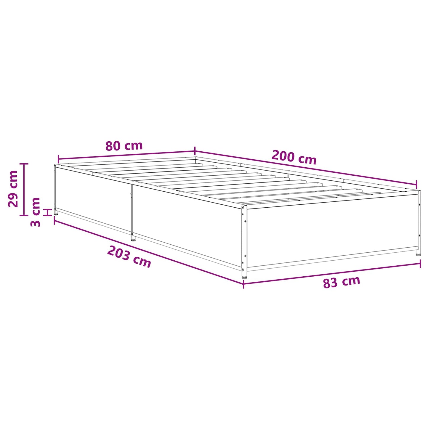 vidaXL Σκελετός Κρεβατιού Γκρι Sonoma 80 x 200 cm Επεξεργασμένο Ξύλο