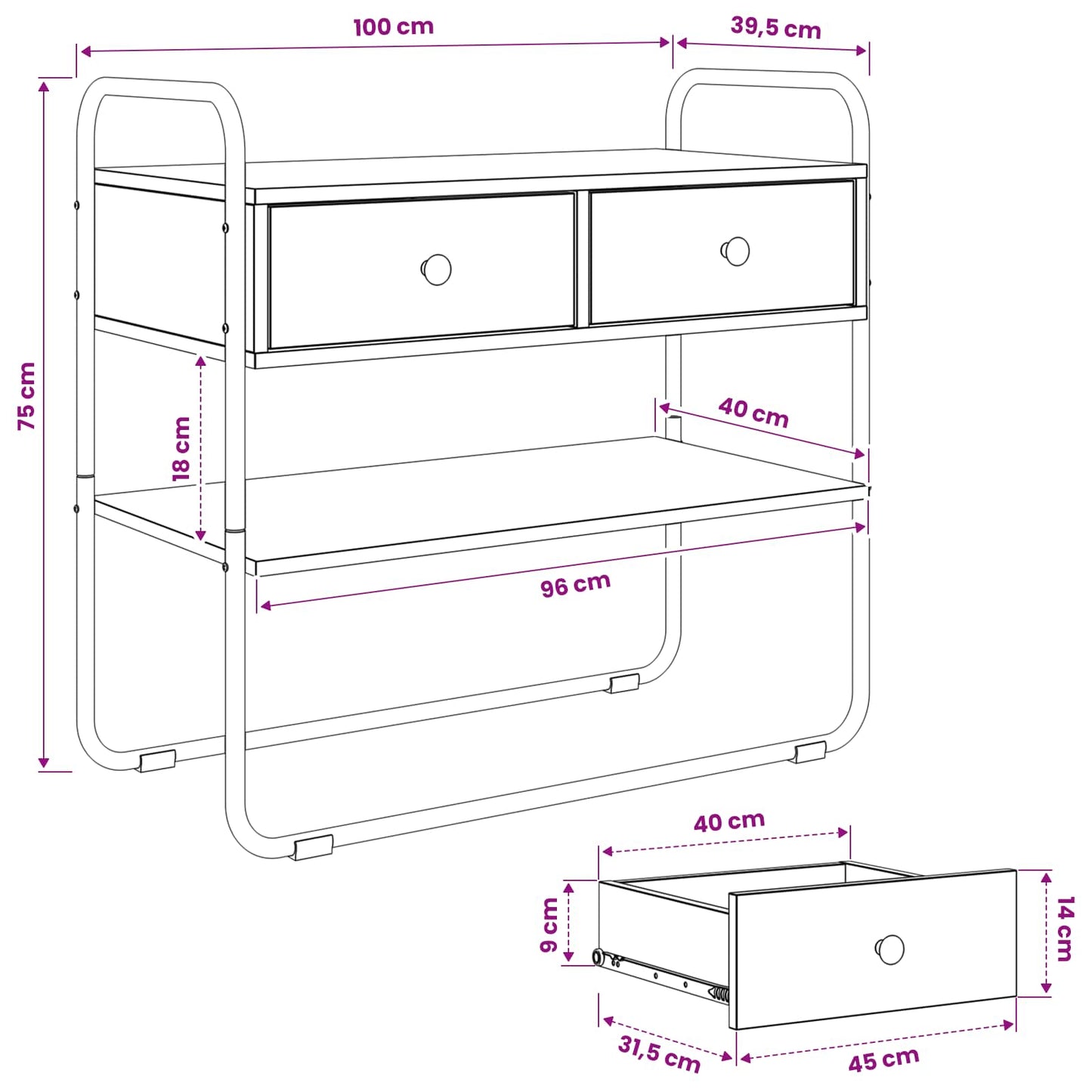 vidaXL Τραπέζι κονσόλας Sonoma Δρυς 100 x 40 x 75 cm