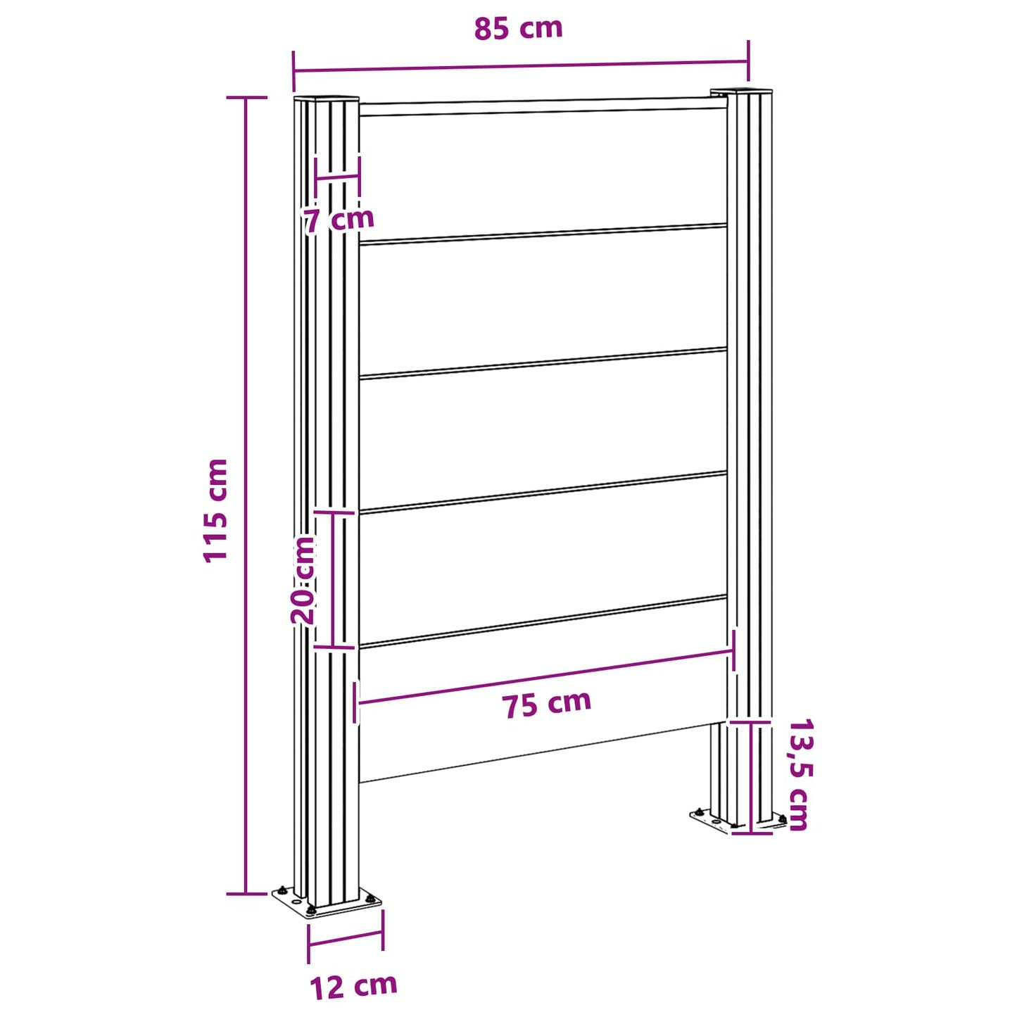 vidaXL Φράχτης Σκουπιδιών Γκρι 85 x 12 x 115 εκ Αλουμίνιο και WPC