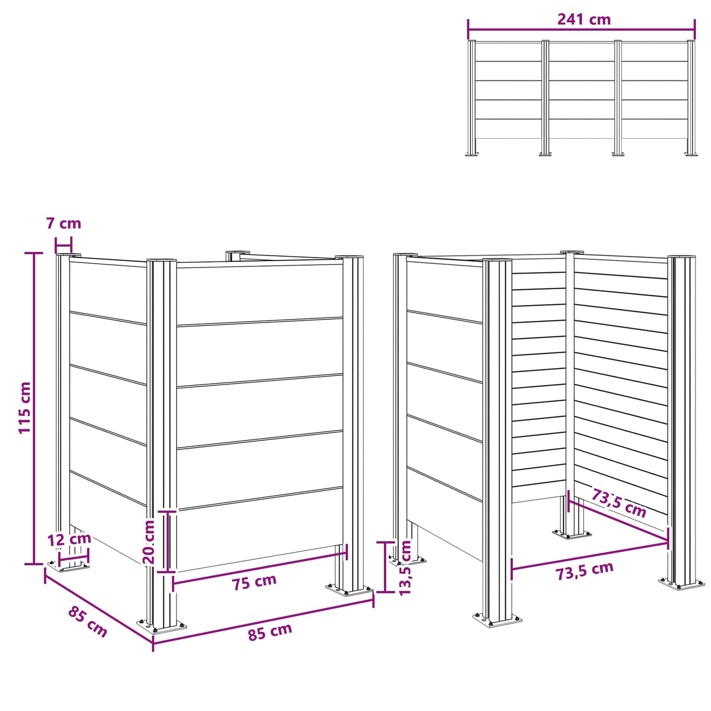 vidaXL Φράχτης Σκουπιδιών Γκρι 85 x 85 x 115 cm Αλουμίνιο και WPC