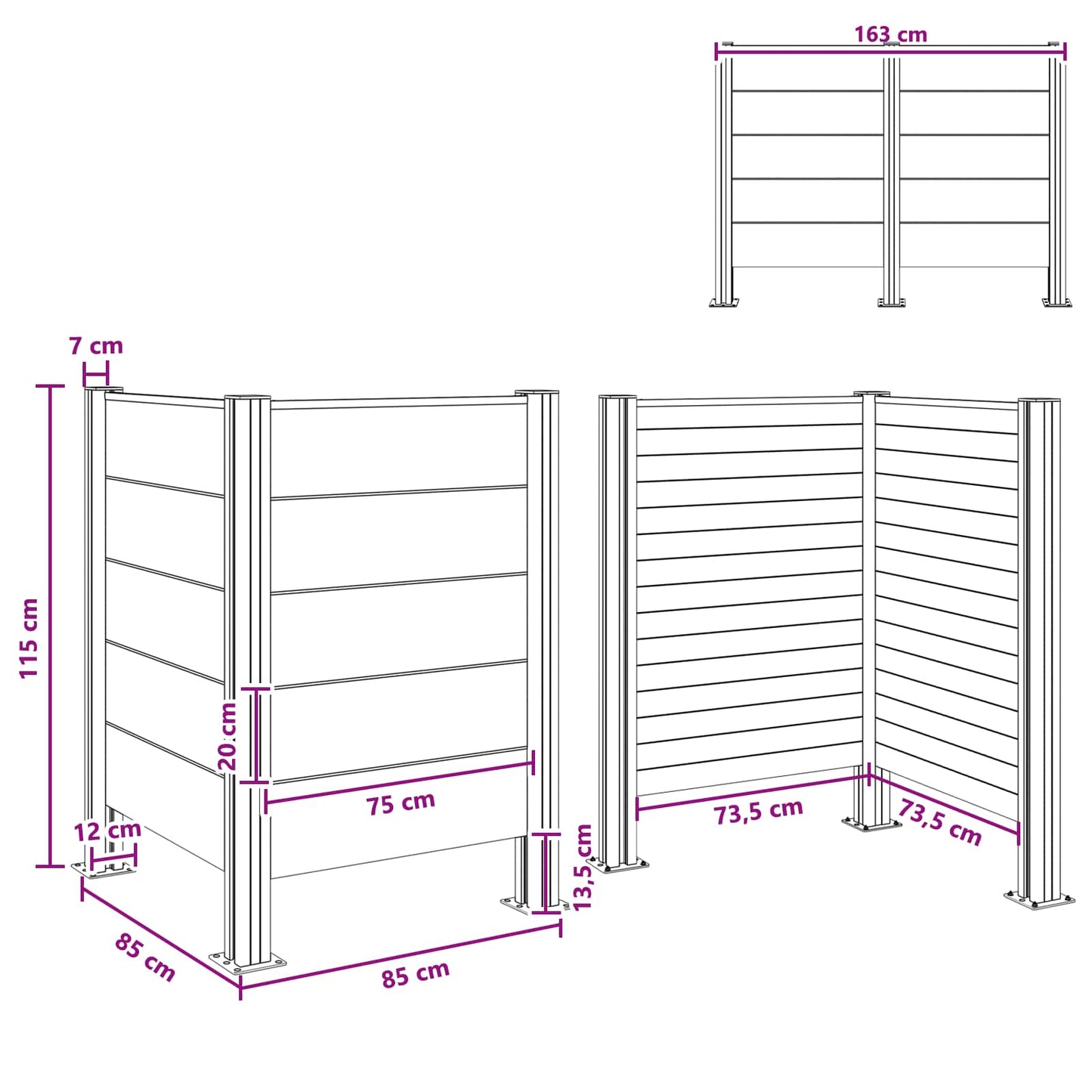 vidaXL Φράχτης Σκουπιδιών Γκρι 85 x 85 x 115 cm Αλουμίνιο και WPC
