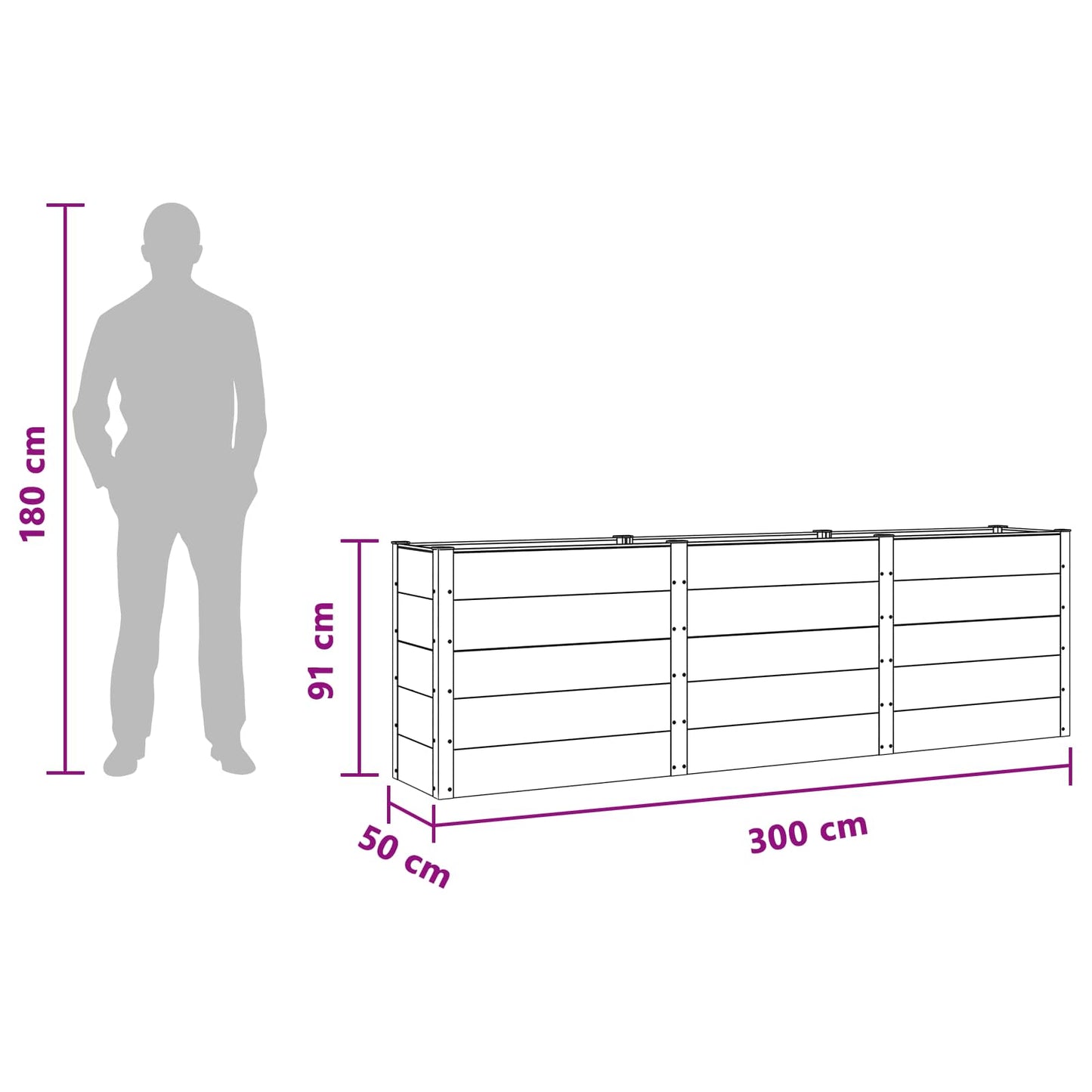 vidaXL Υπερυψωμένη Ζαρντινιέρα Μαύρο 300 x 50 x 91 cm