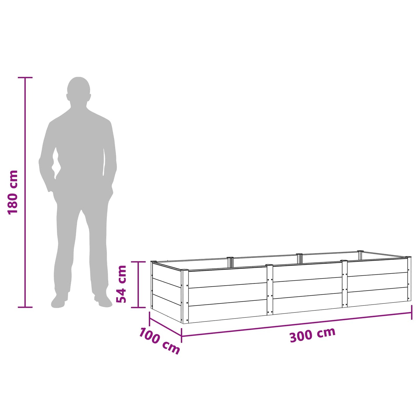 vidaXL Υπερυψωμένη Ζαρντινιέρα Μαύρο 300 x 100 x 54 cm