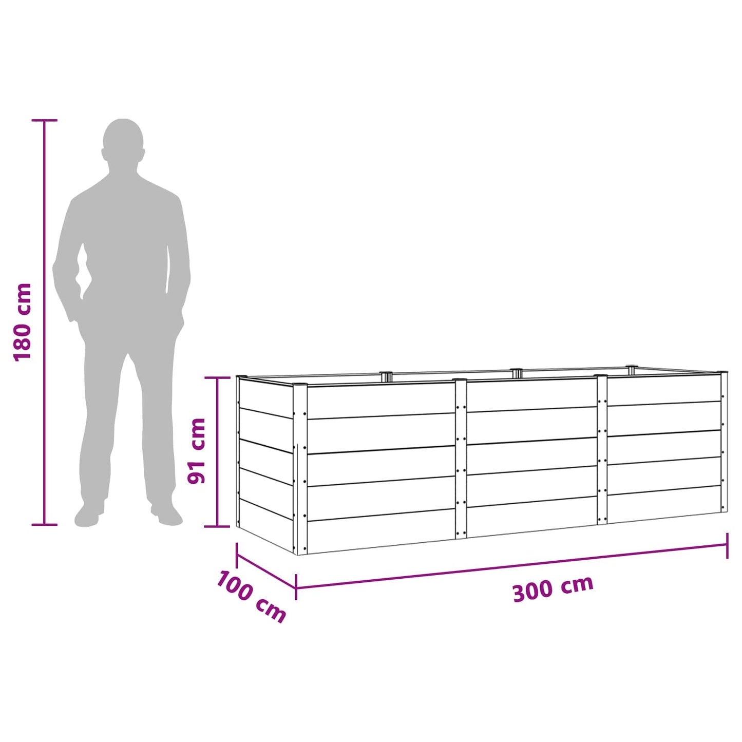 vidaXL Υπερυψωμένη Ζαρντινιέρα Μαύρο 300 x 100 x 91 cm