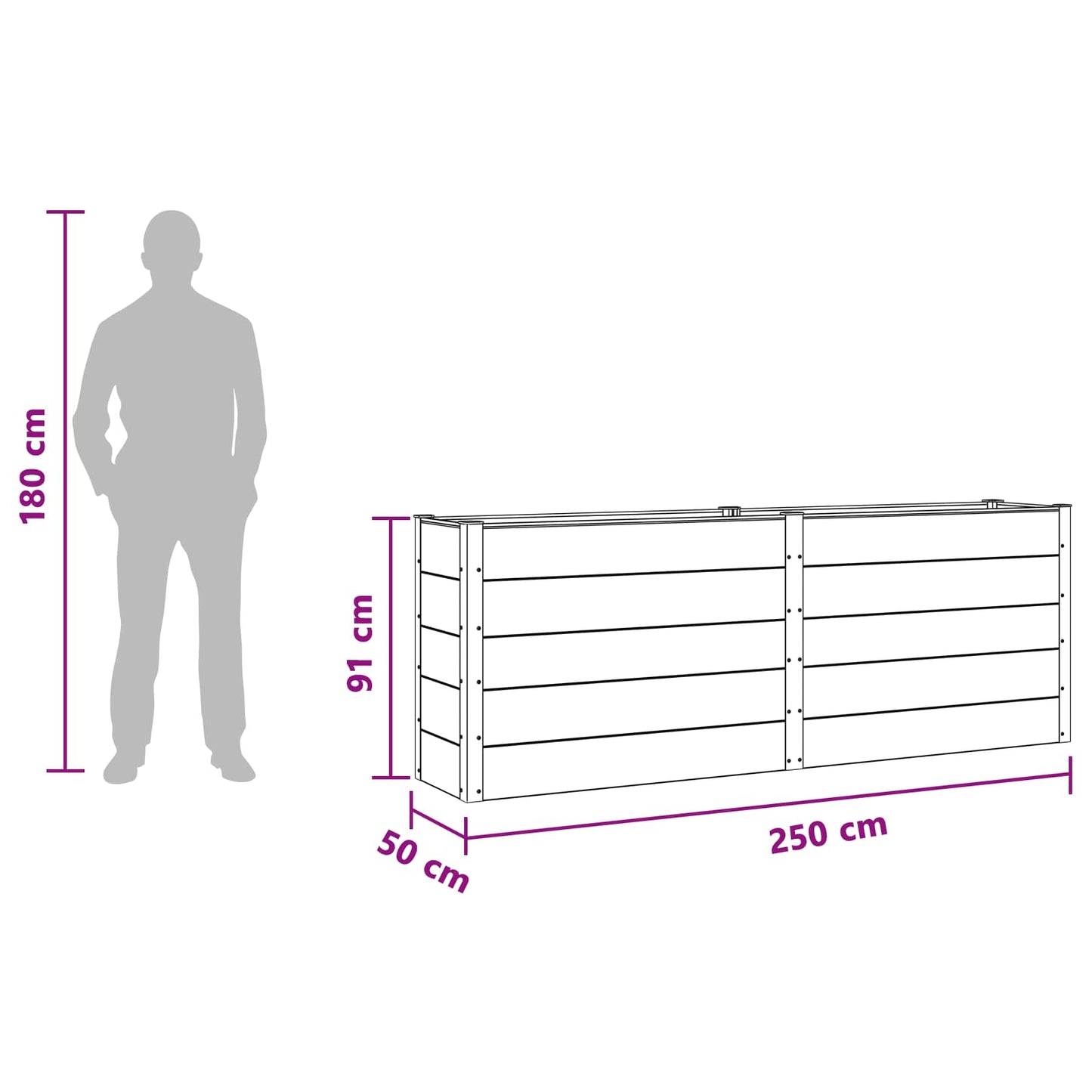 vidaXL Υπερυψωμένη Ζαρντινιέρα Καφέ 250 x 50 x 91 εκ WPC και Αλουμίνιο