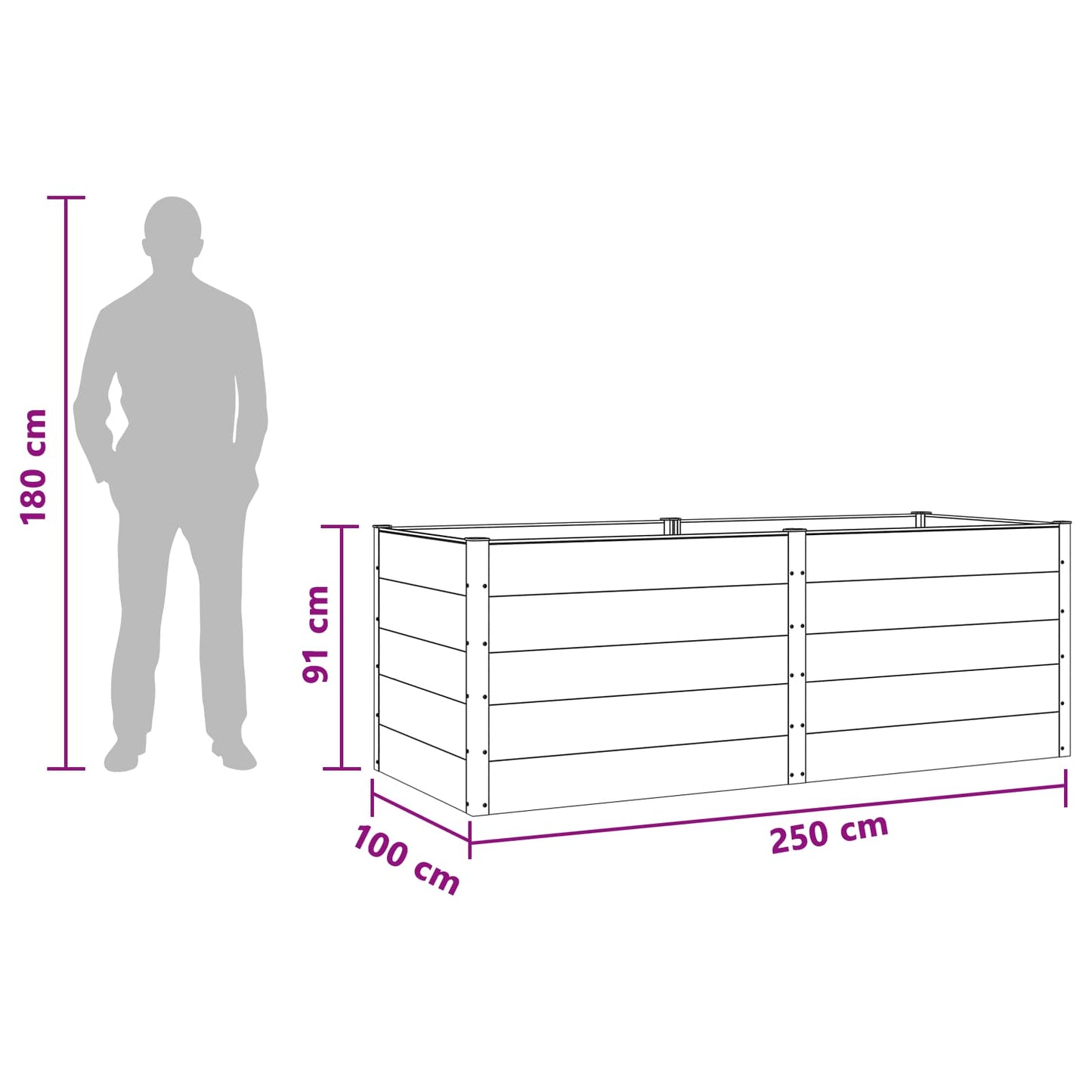 vidaXL Υπερυψωμένη Ζαρντινιέρα Καφέ 250 x 100 x 91 cm