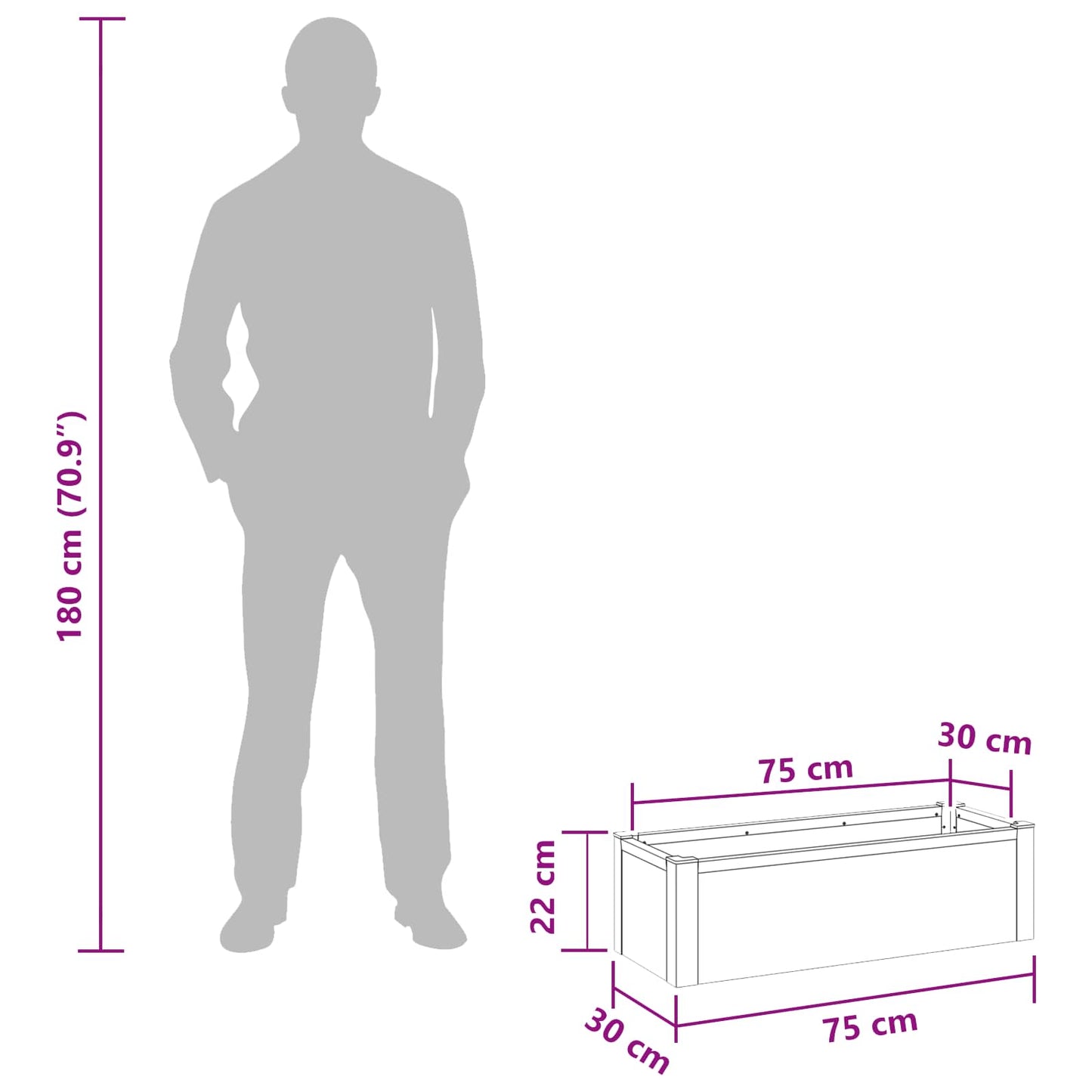 vidaXL Υπερυψωμένη Ζαρντινιέρα Γκρι 75 x 30 x 22 εκ WPC και Αλουμίνιο
